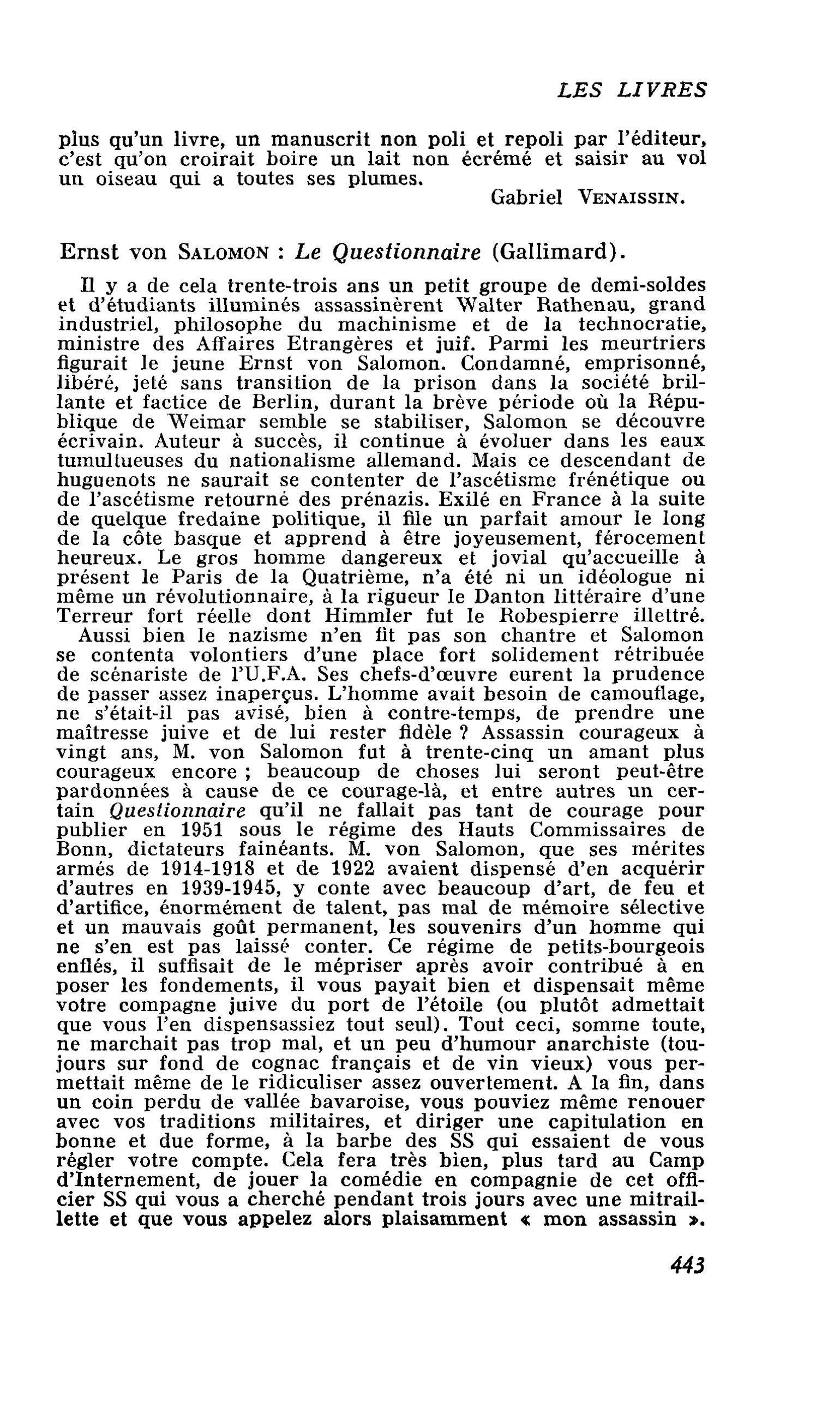 Ernst von Salomon : Le Questionnaire