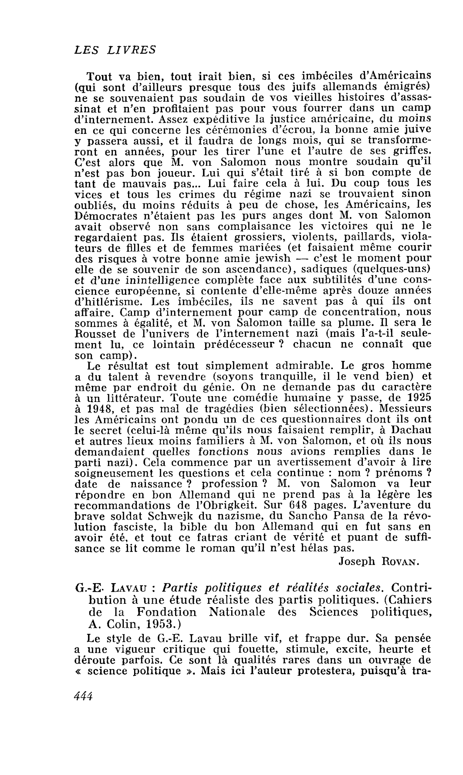 G.-E- Lavau : Partis politiques et réalités sociales. Contribution à une étude réaliste des partis politiques