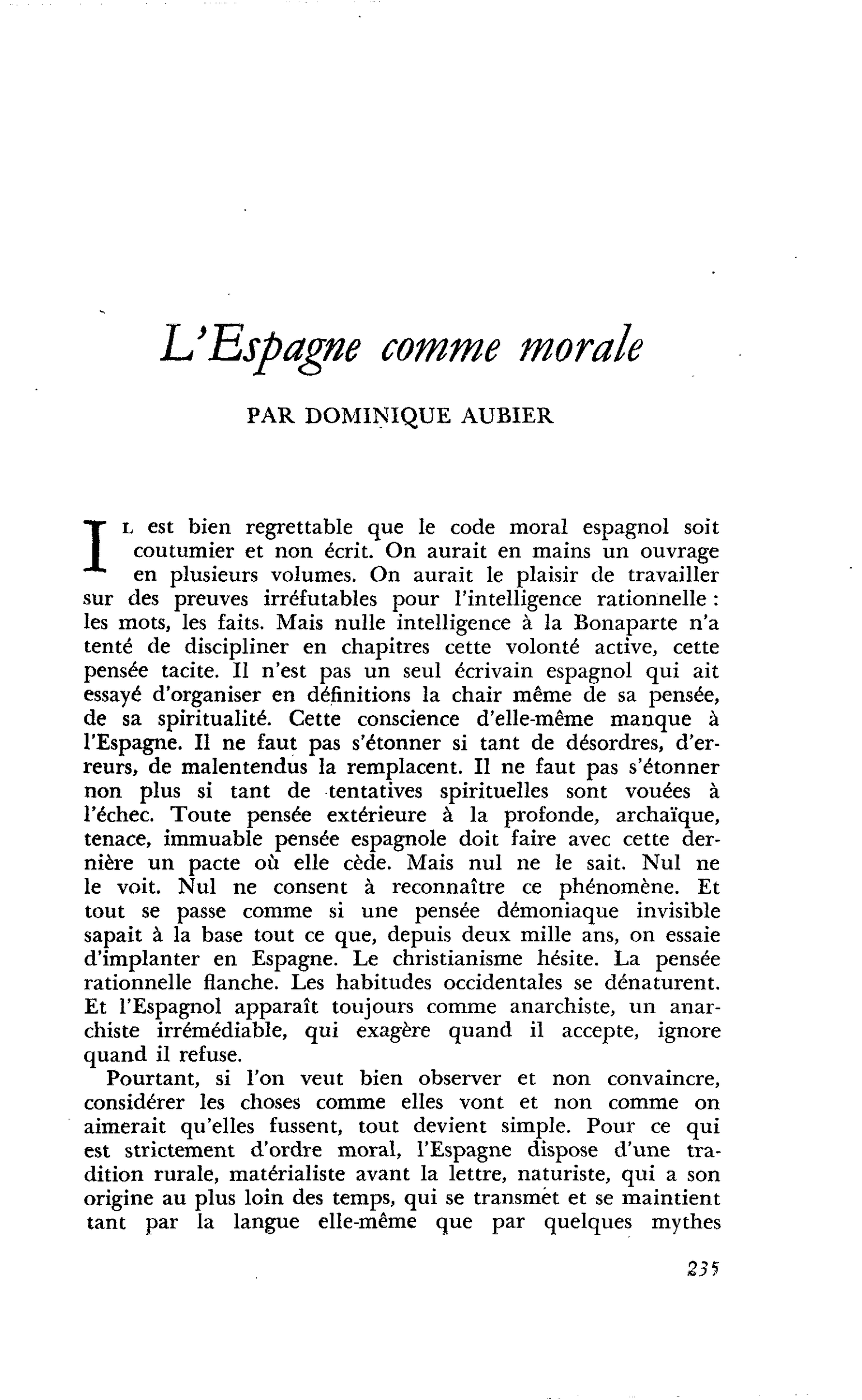 L’Espagne comme morale