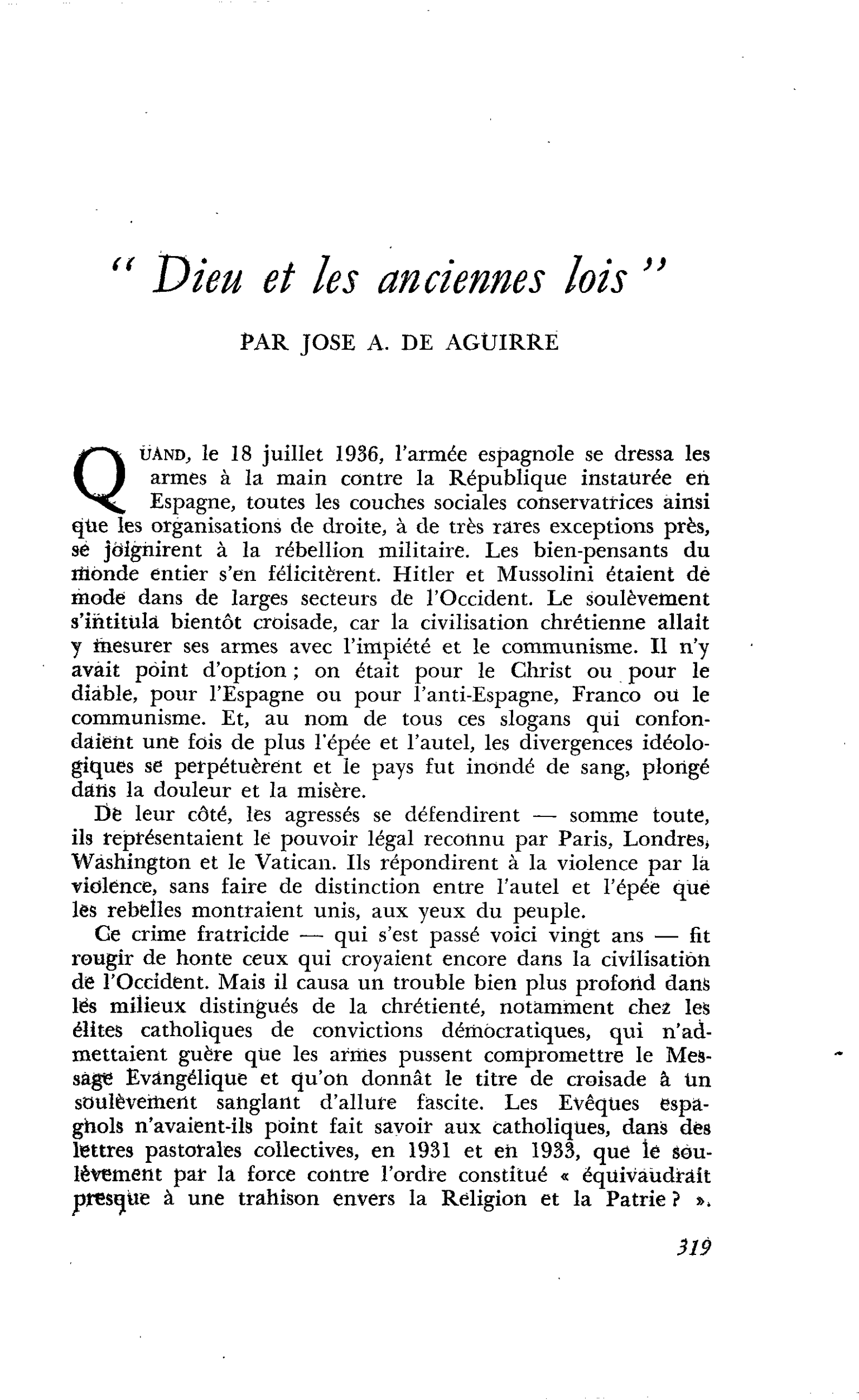 « Dieu et les anciennes lois »