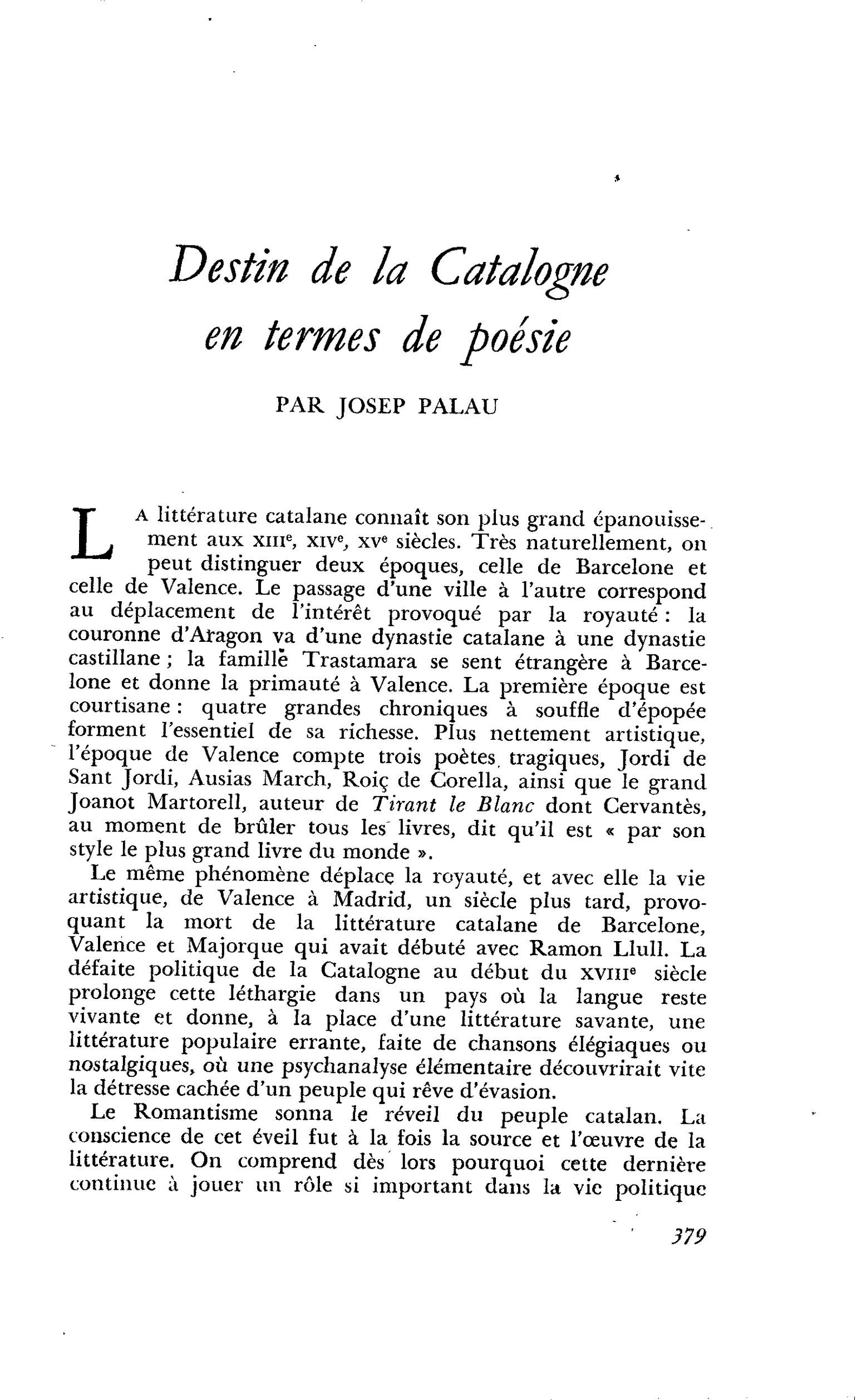 Destin de la Catalogne en termes de poésie