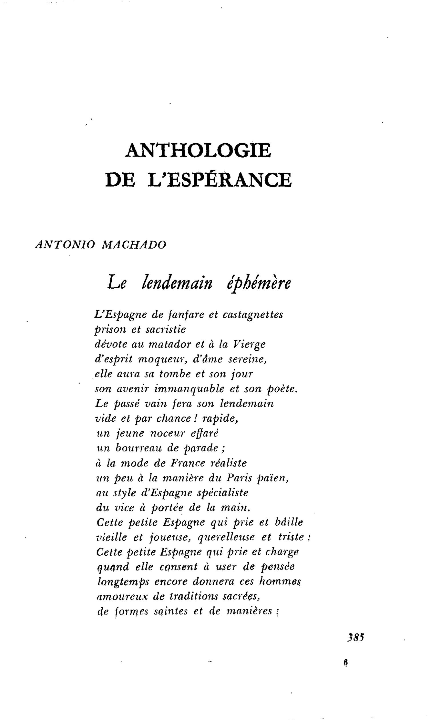 ANTHOLOGIE DE L’ESPÉRANCE ANTONIO MACHADO