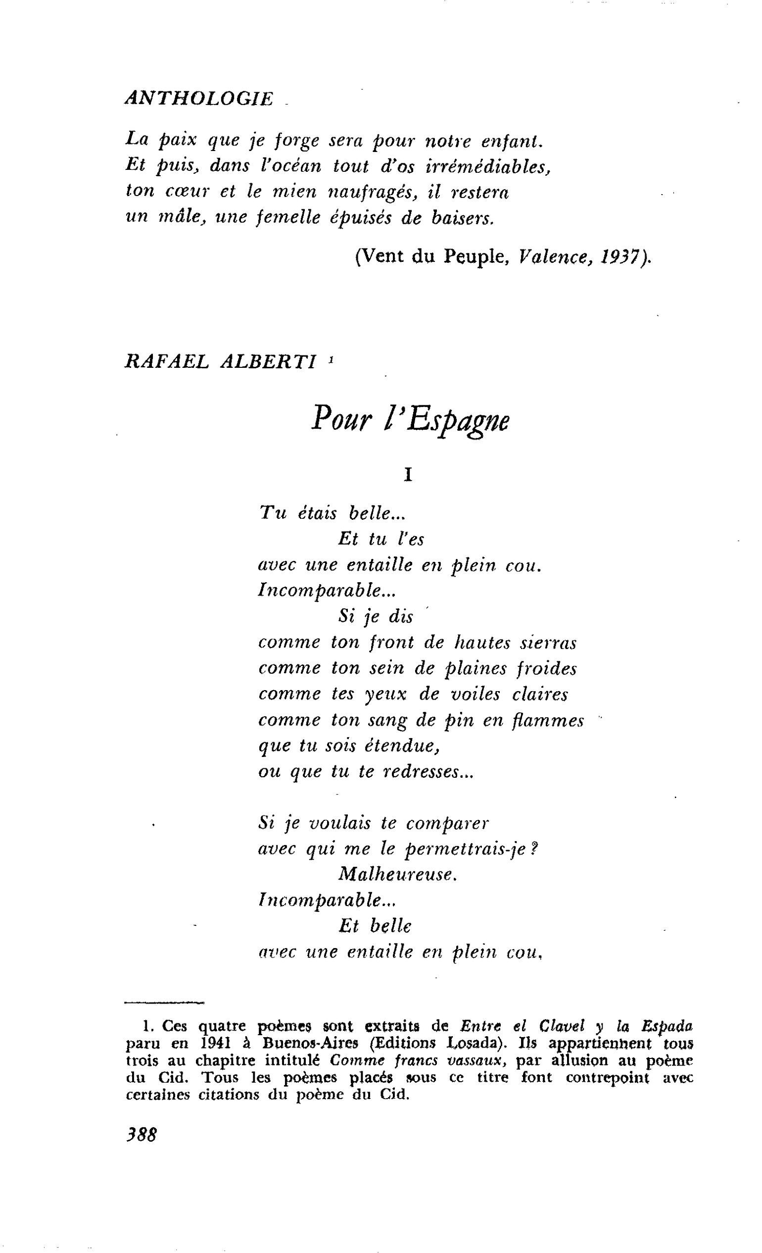 ANTHOLOGIE DE L’ESPÉRANCE : RAFAEL ALBERTI