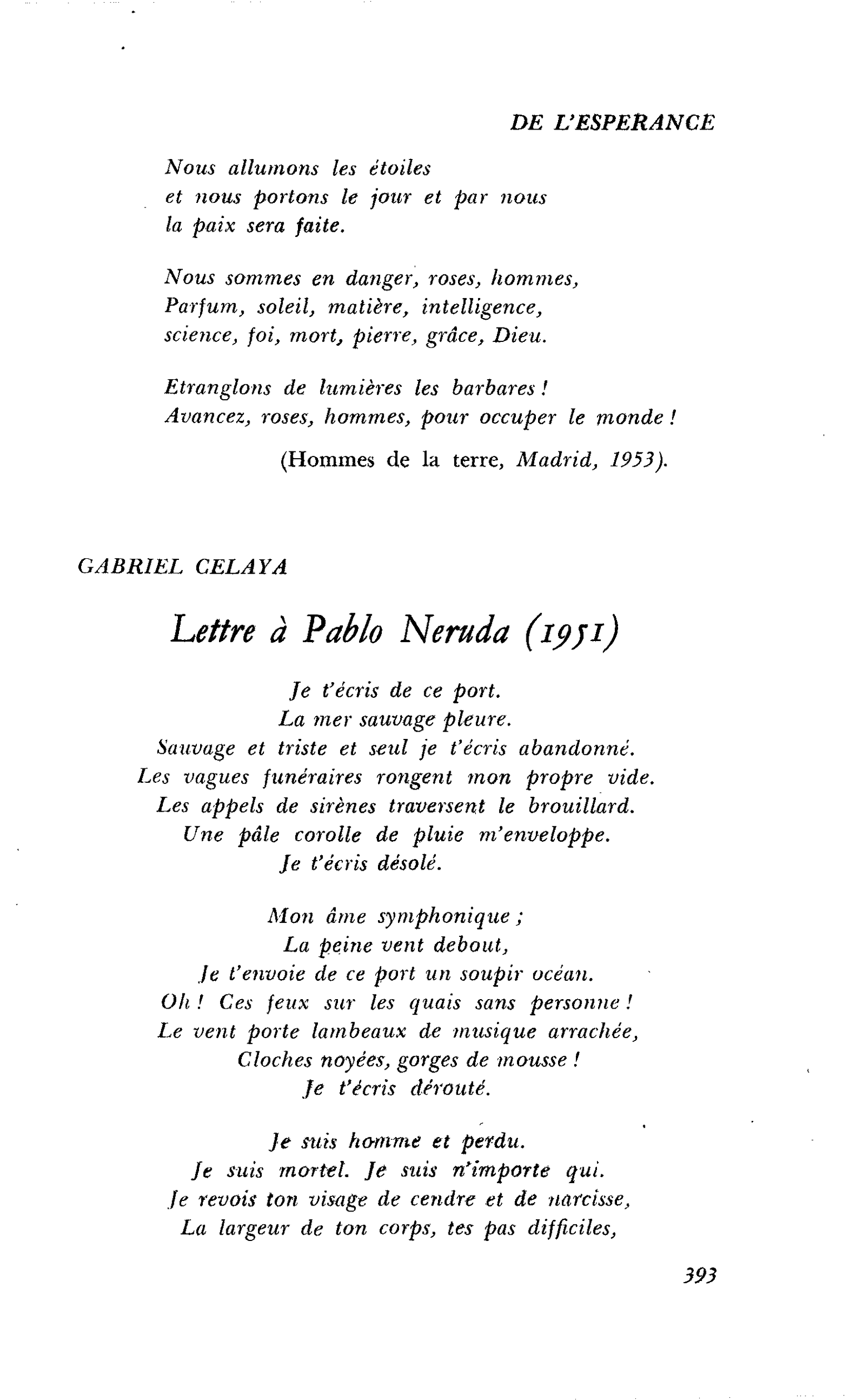 ANTHOLOGIE DE L’ESPÉRANCE : GABRIEL CELAYA