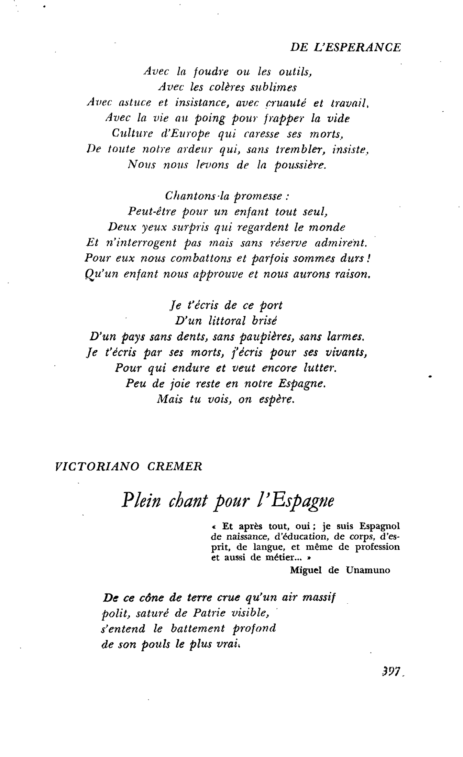 ANTHOLOGIE DE L’ESPÉRANCE : VICTORIANO CREMER