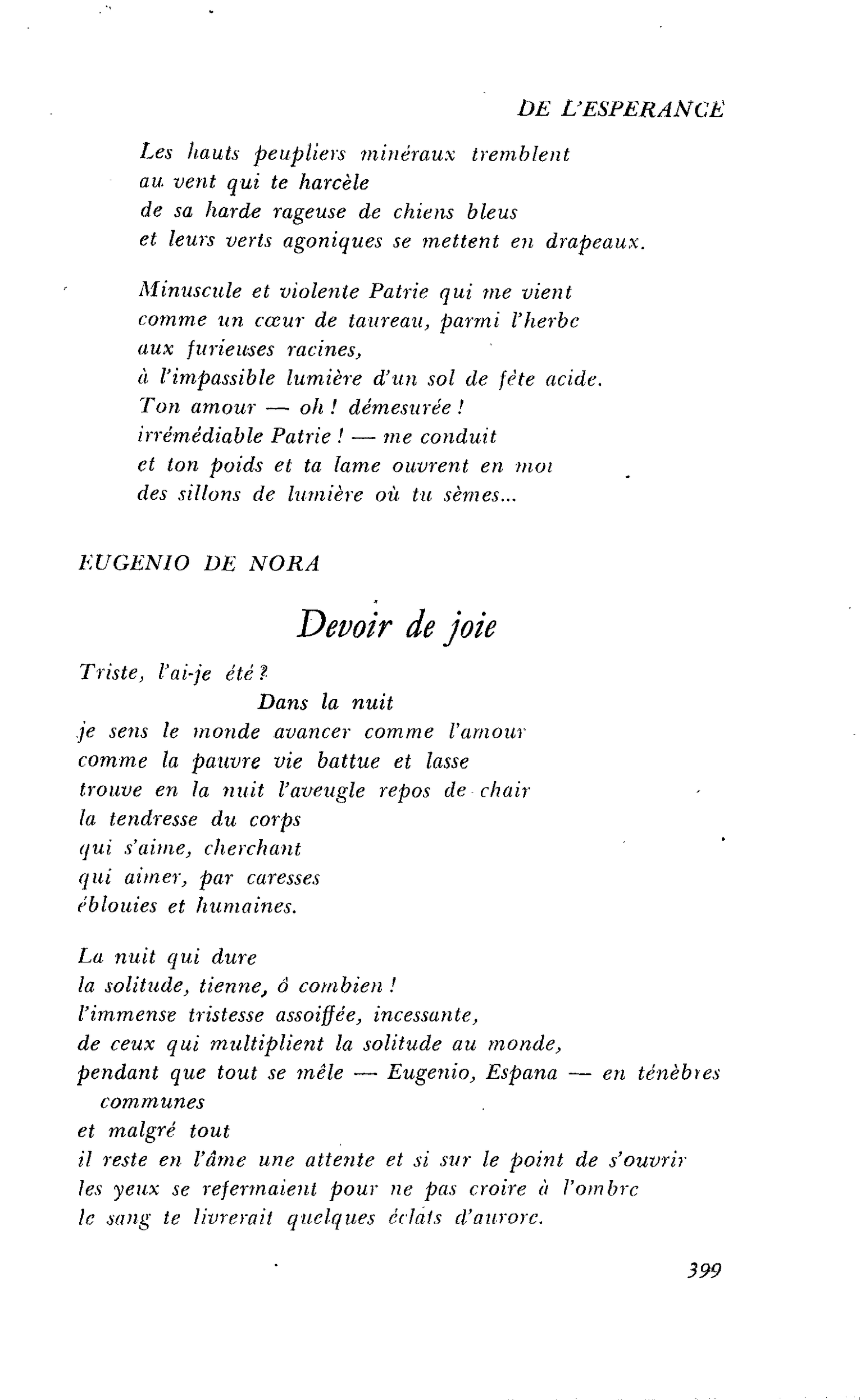 ANTHOLOGIE DE L’ESPÉRANCE : EUGENIO DE NORA