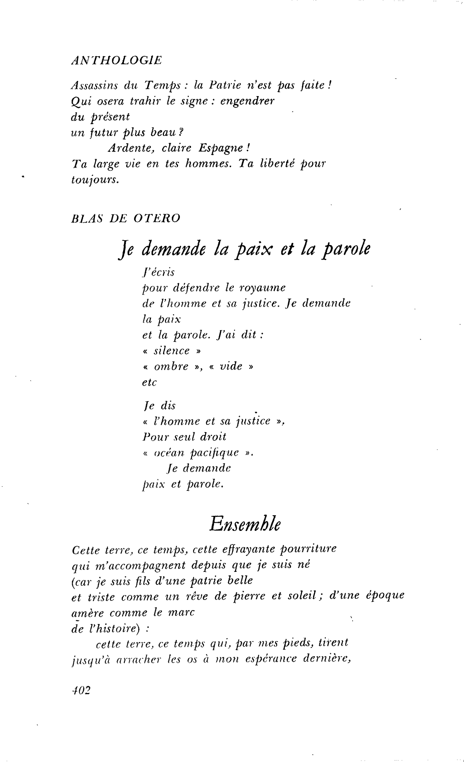 ANTHOLOGIE DE L’ESPÉRANCE : BLAS DE OTERO
