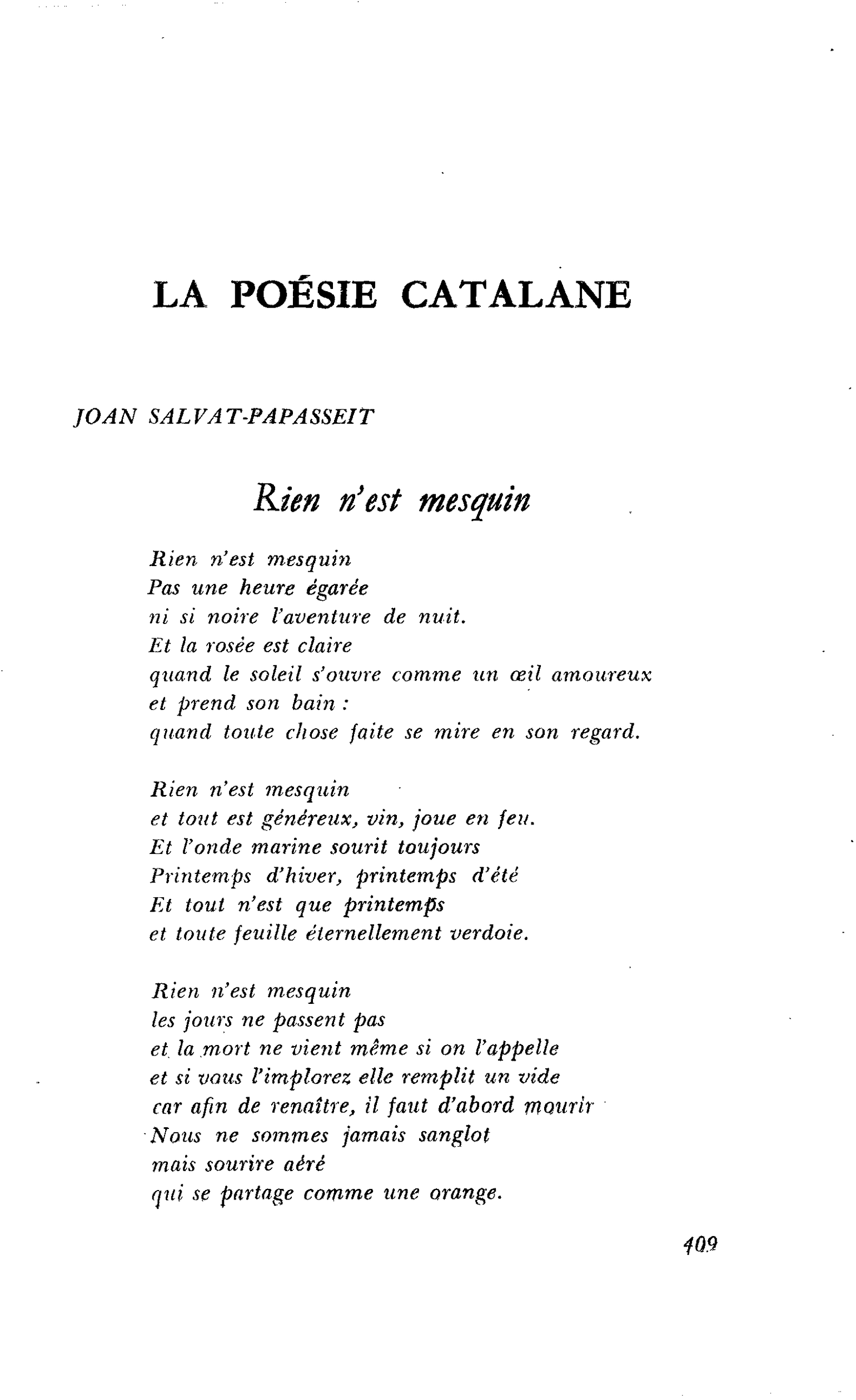 LA POÉSIE CATALANE JOAN SALVAT-PAPASSEIT