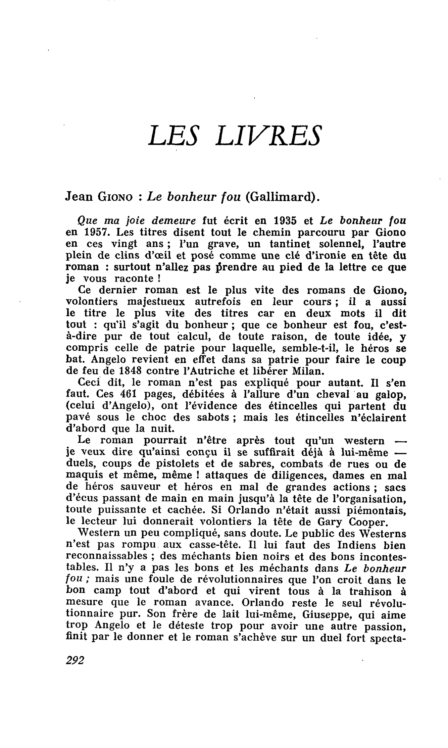 Jean Giono : Le bonheur fou