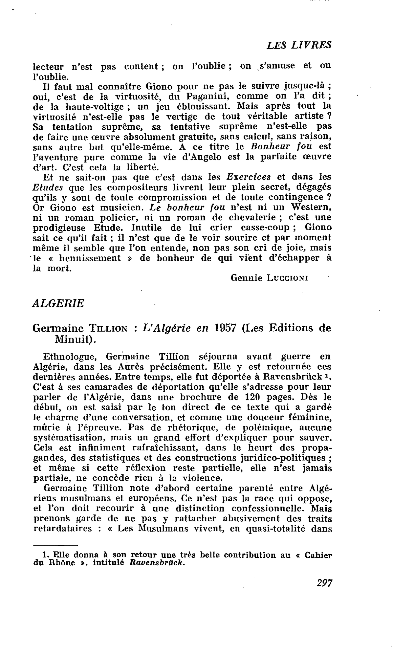 Germaine Tillion : L’Algérie en 1957