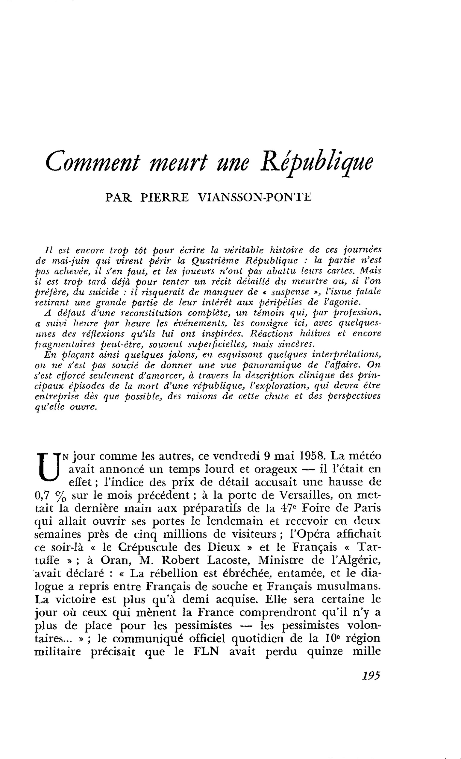 Comment meurt une République