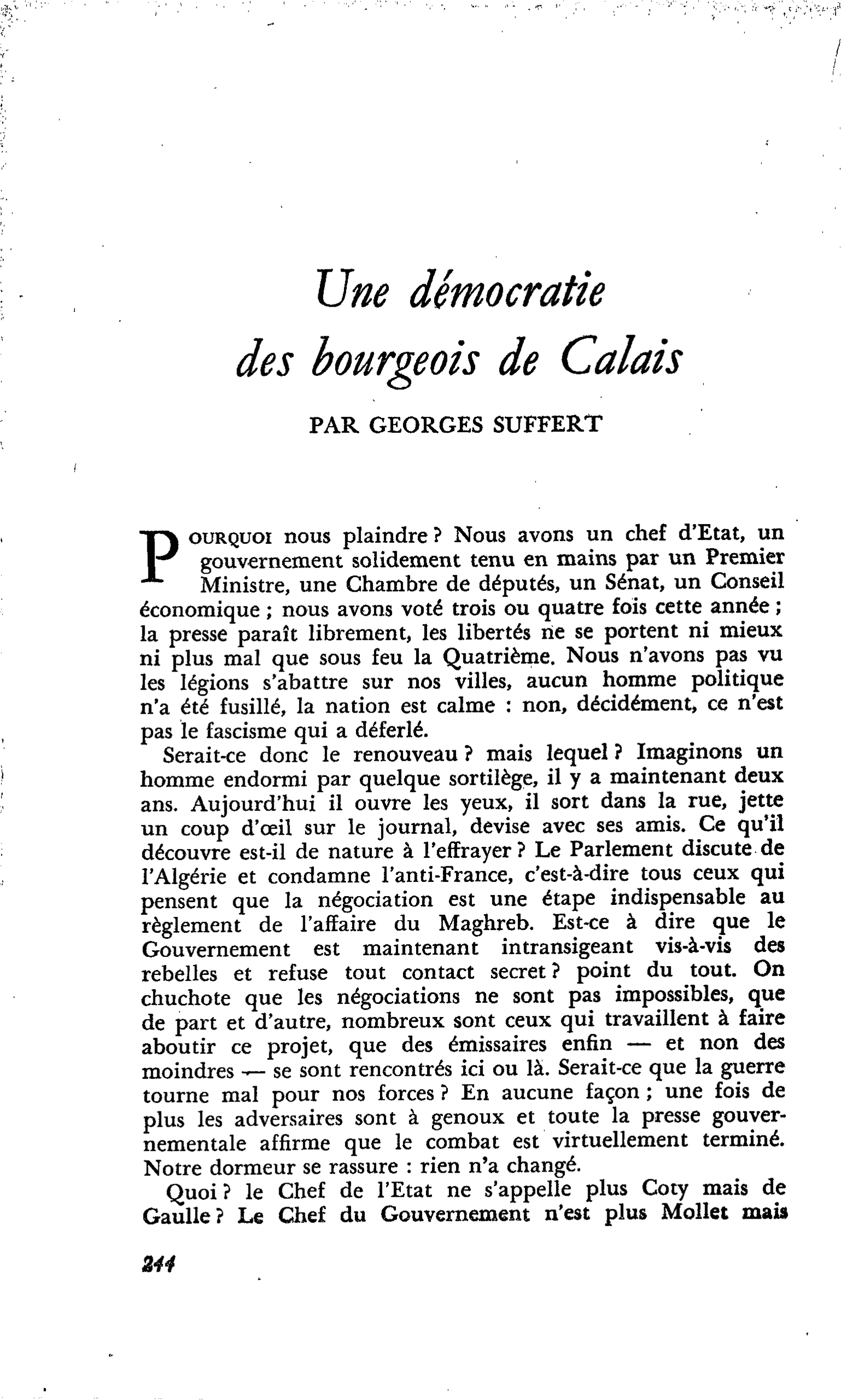 Une démocratie des bourgeois de Calais