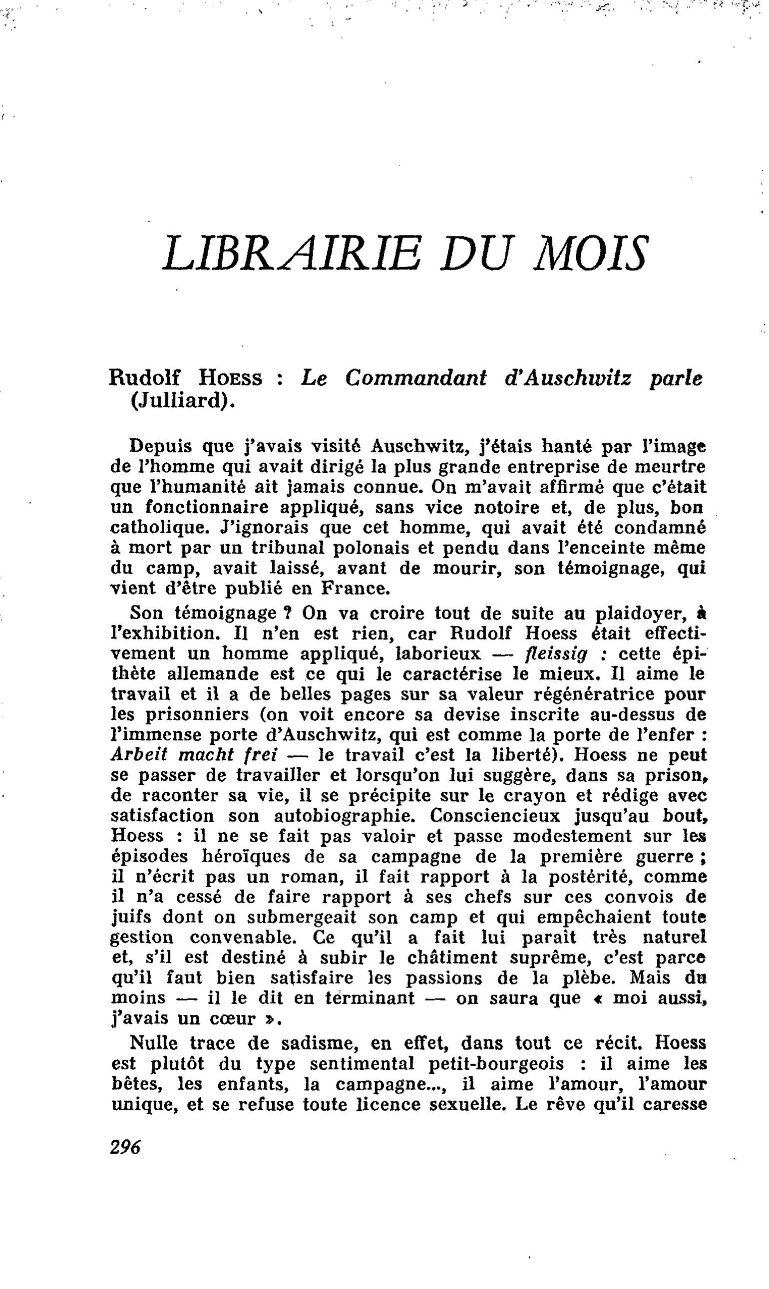 Rudolf Hoess : Le Commandant d’Auschwitz parle