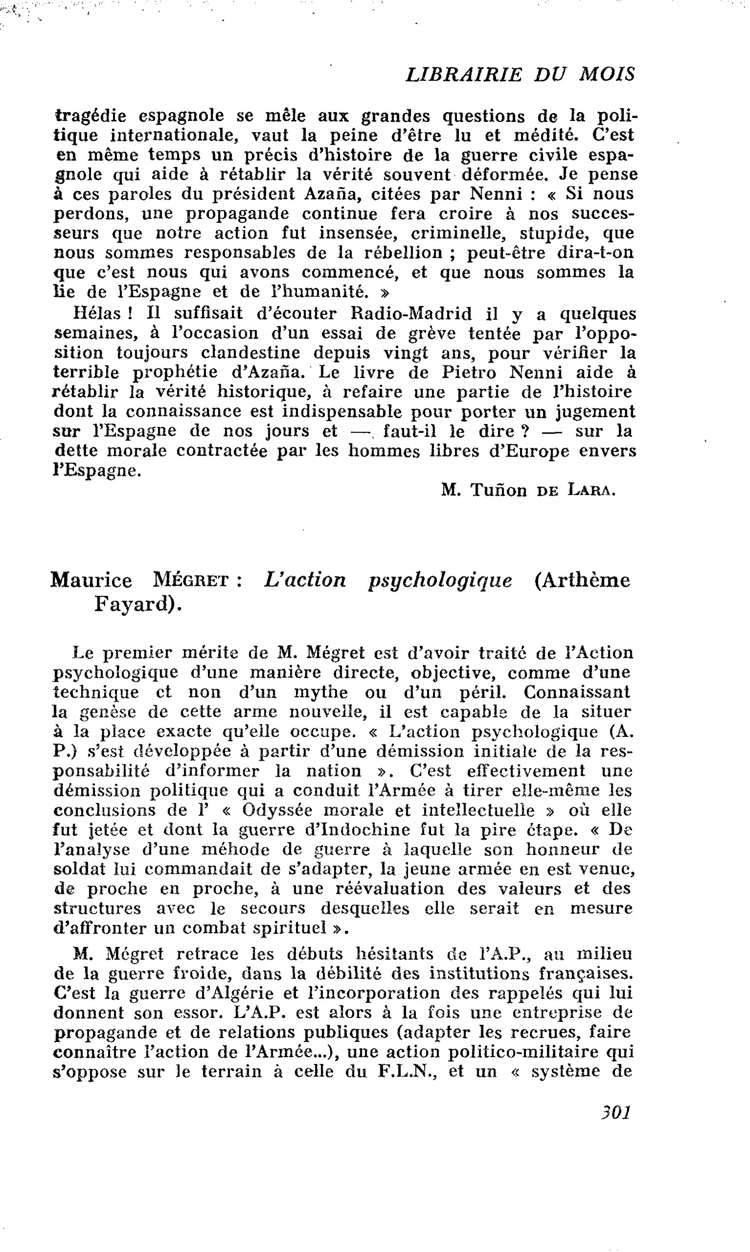 Maurice Mégret : L’action psychologique