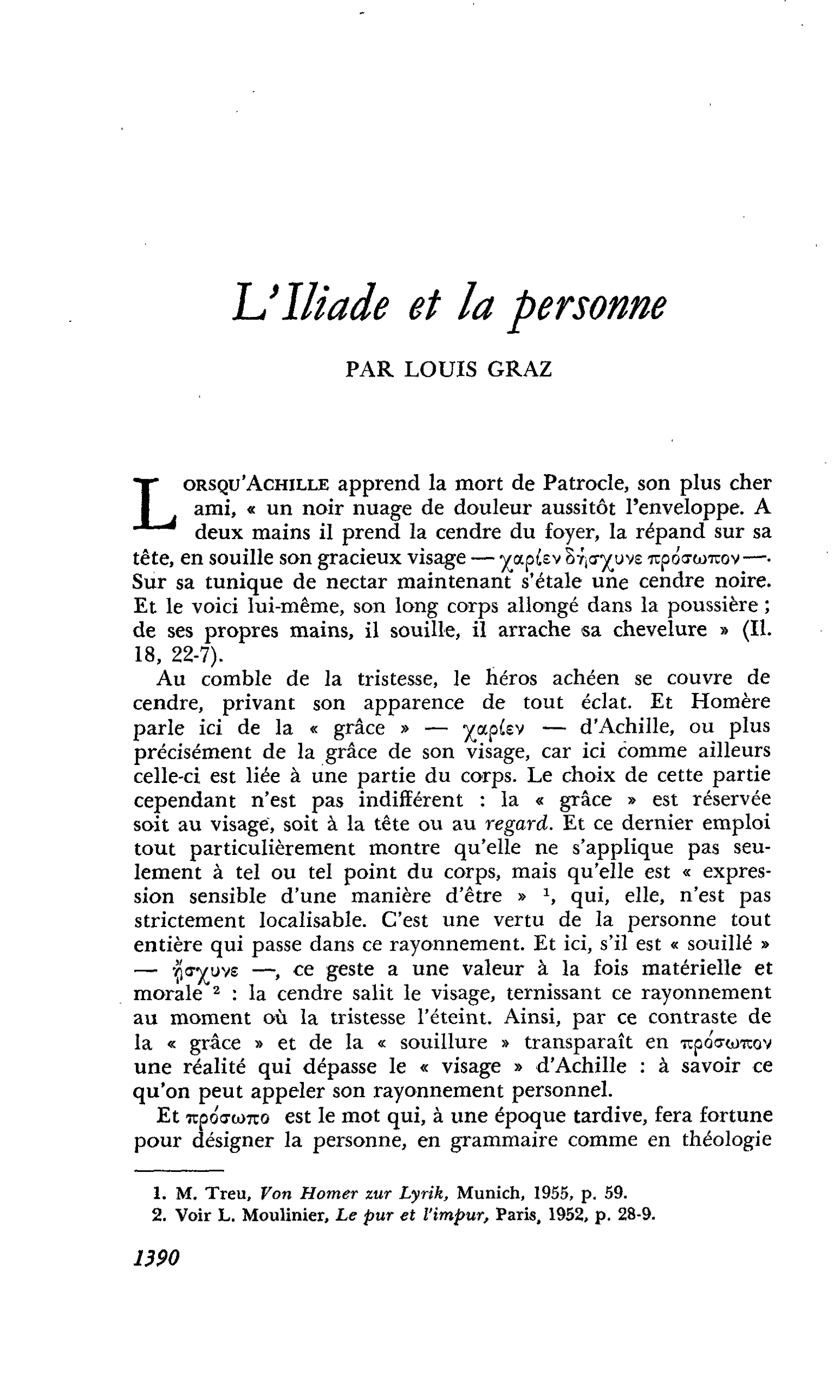 L’Iliade et la personne