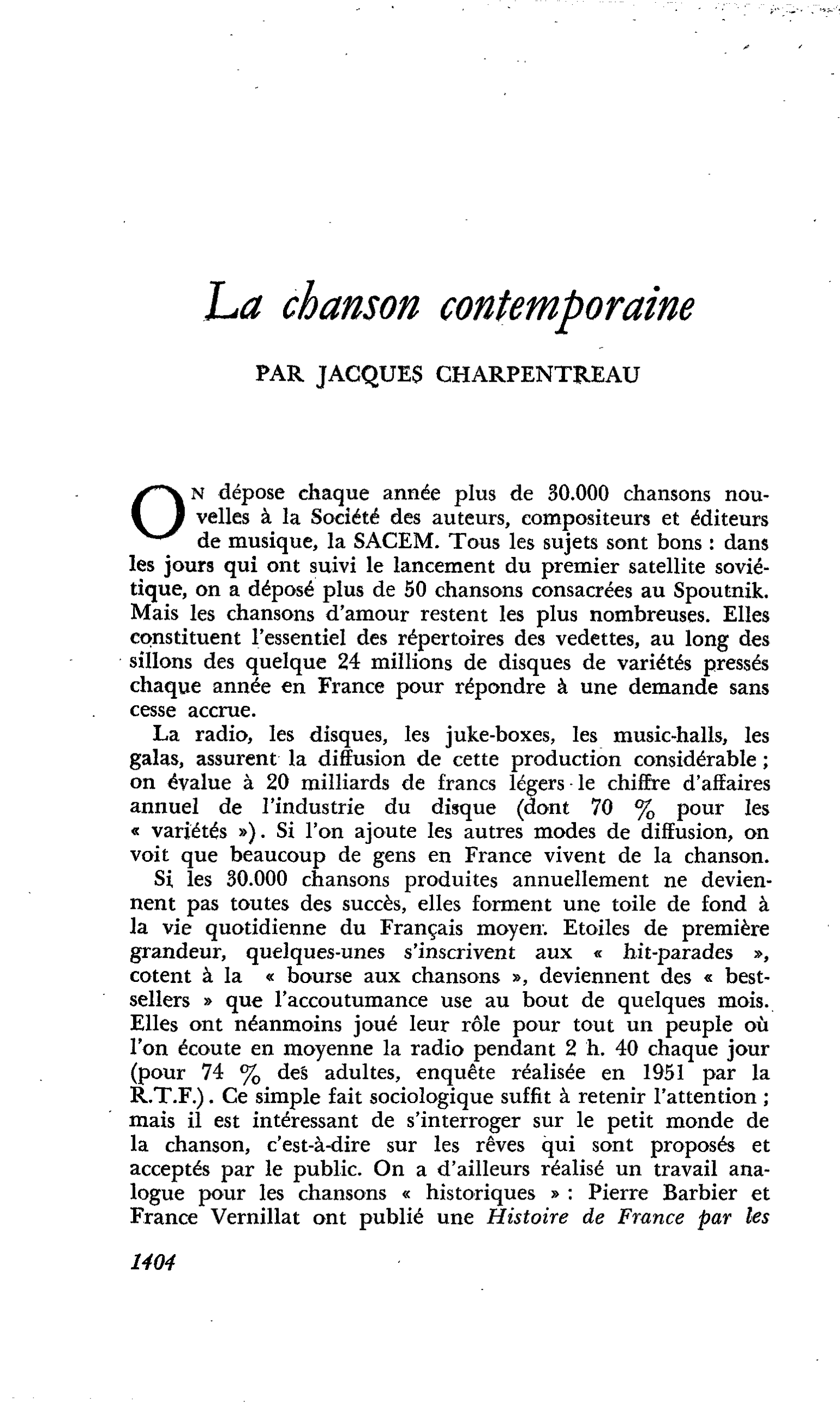 La chanson contemporaine