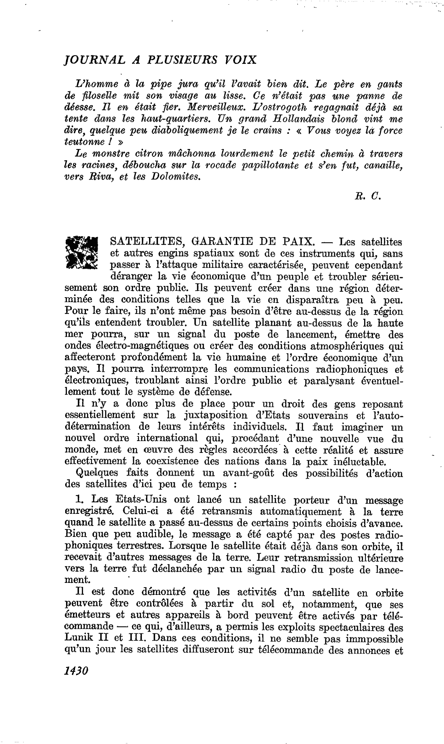 SATELLITES, GARANTIE DE PAIX