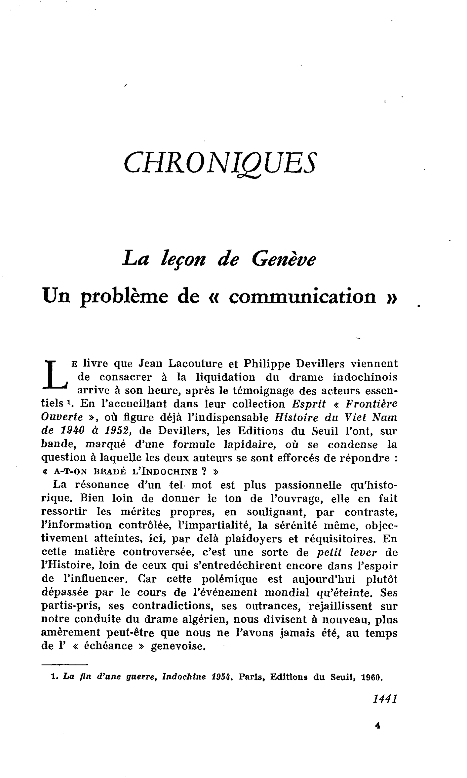 La leçon de Genève : Un problème de « communication »