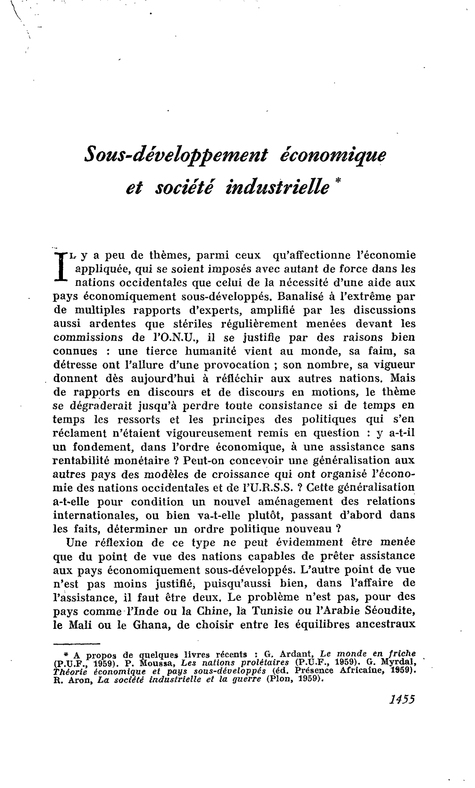 Sous-développement économique et société industrielle