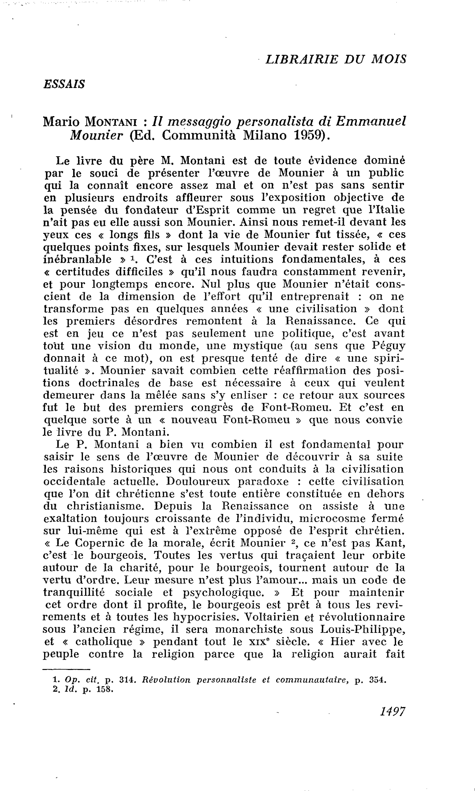 Mario Montani : Il messaggio personalista di Emmanuel Mounier