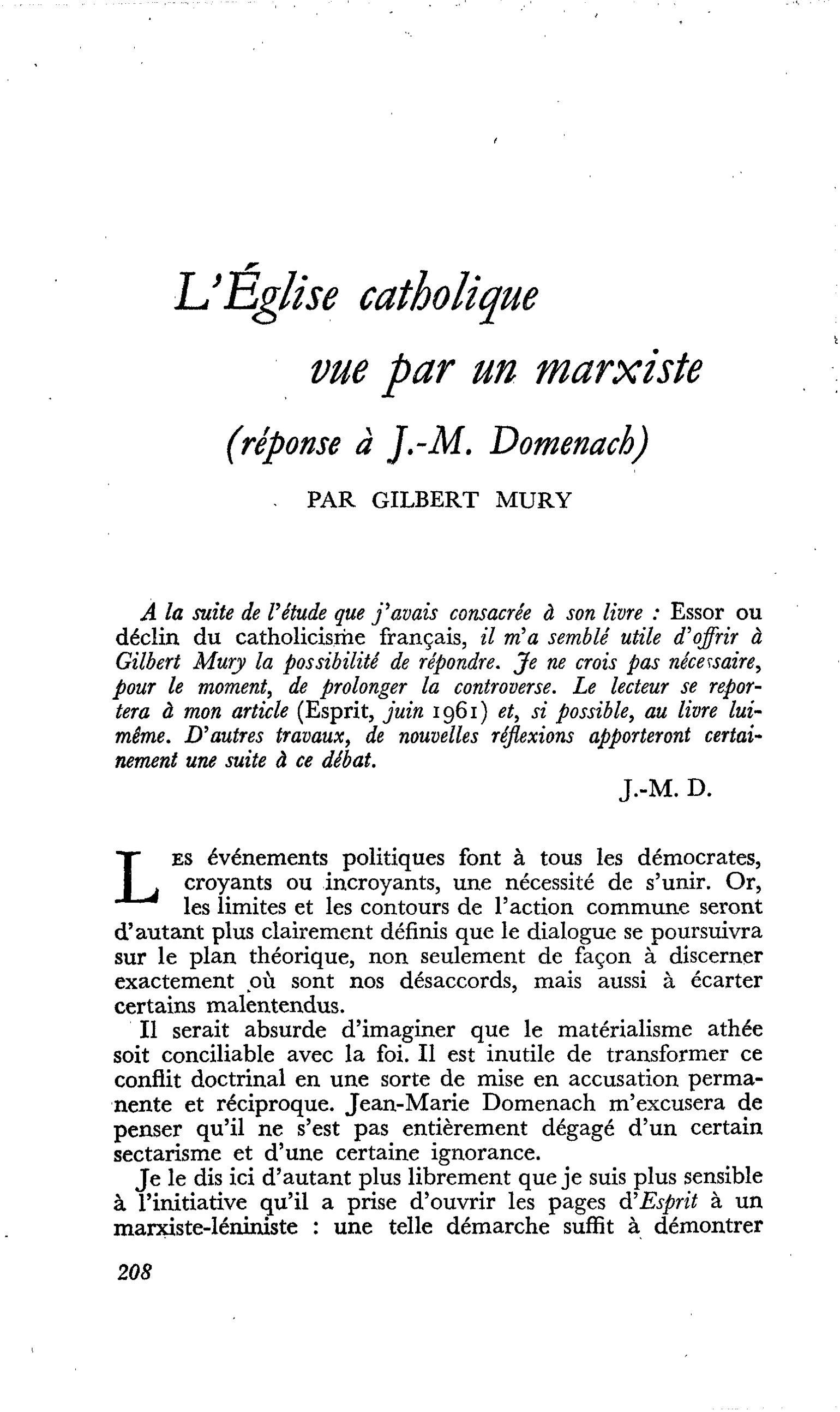 L’Église catholique vue par un marxiste