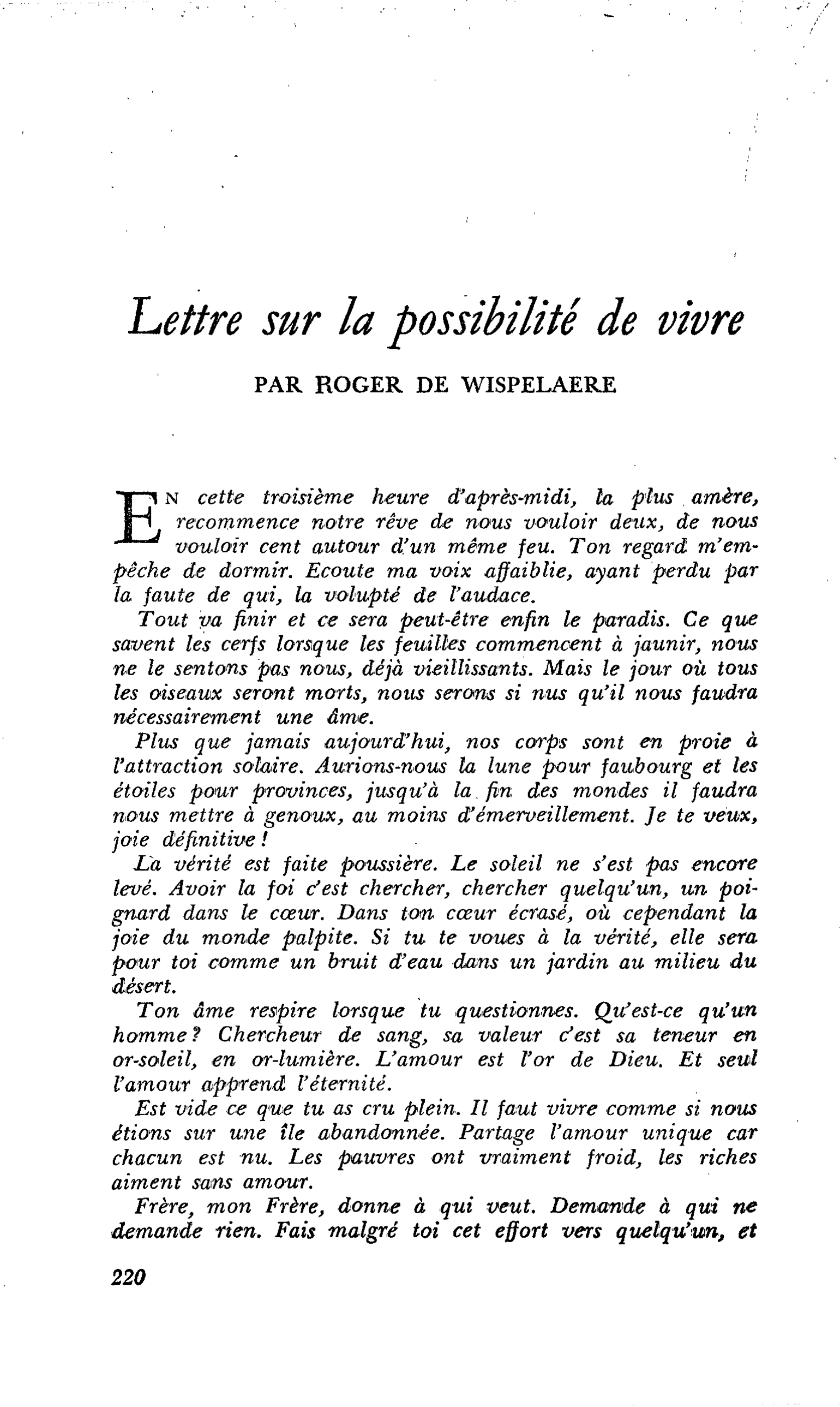 Lettre sur la possibilité de vivre