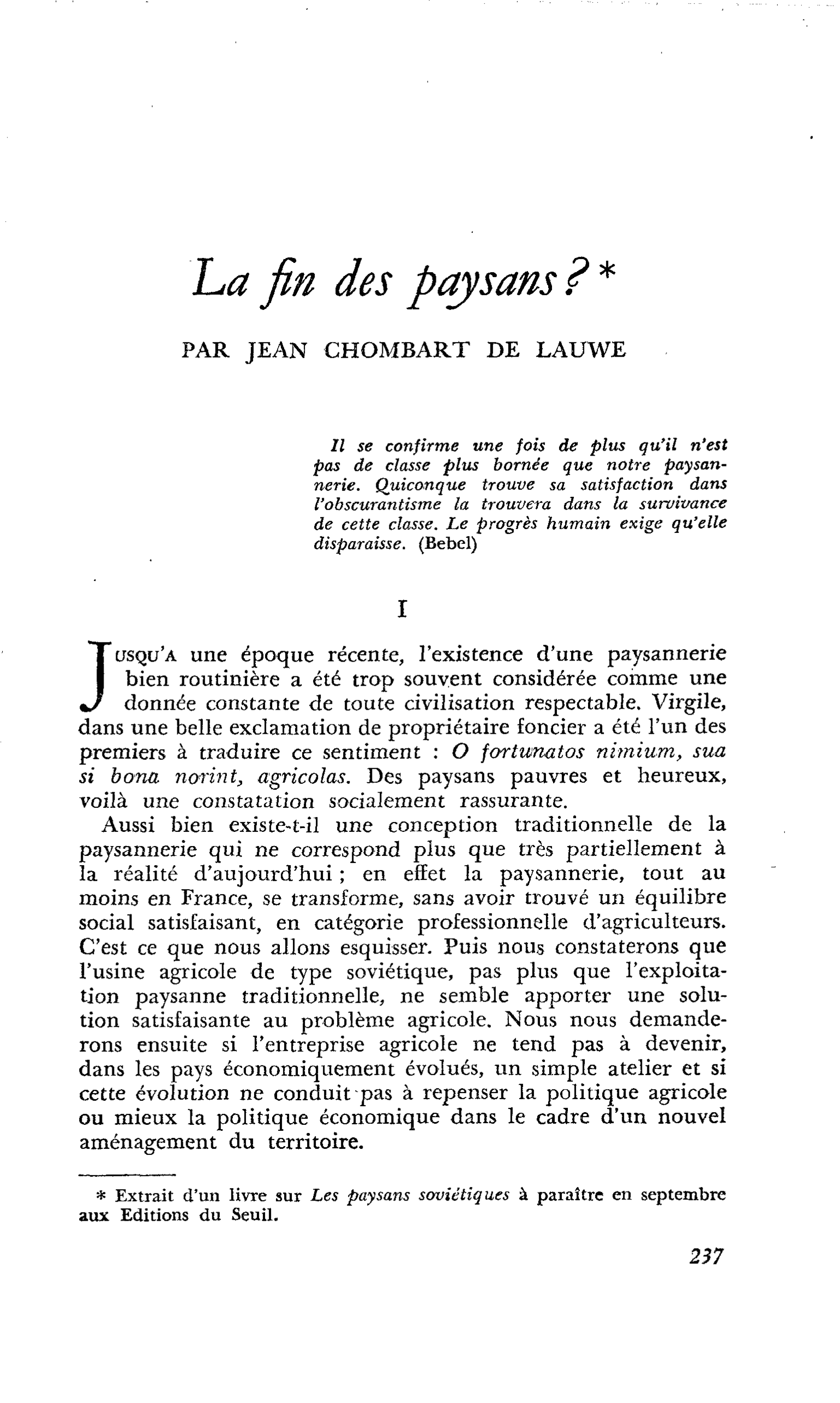 La fin des paysans ?