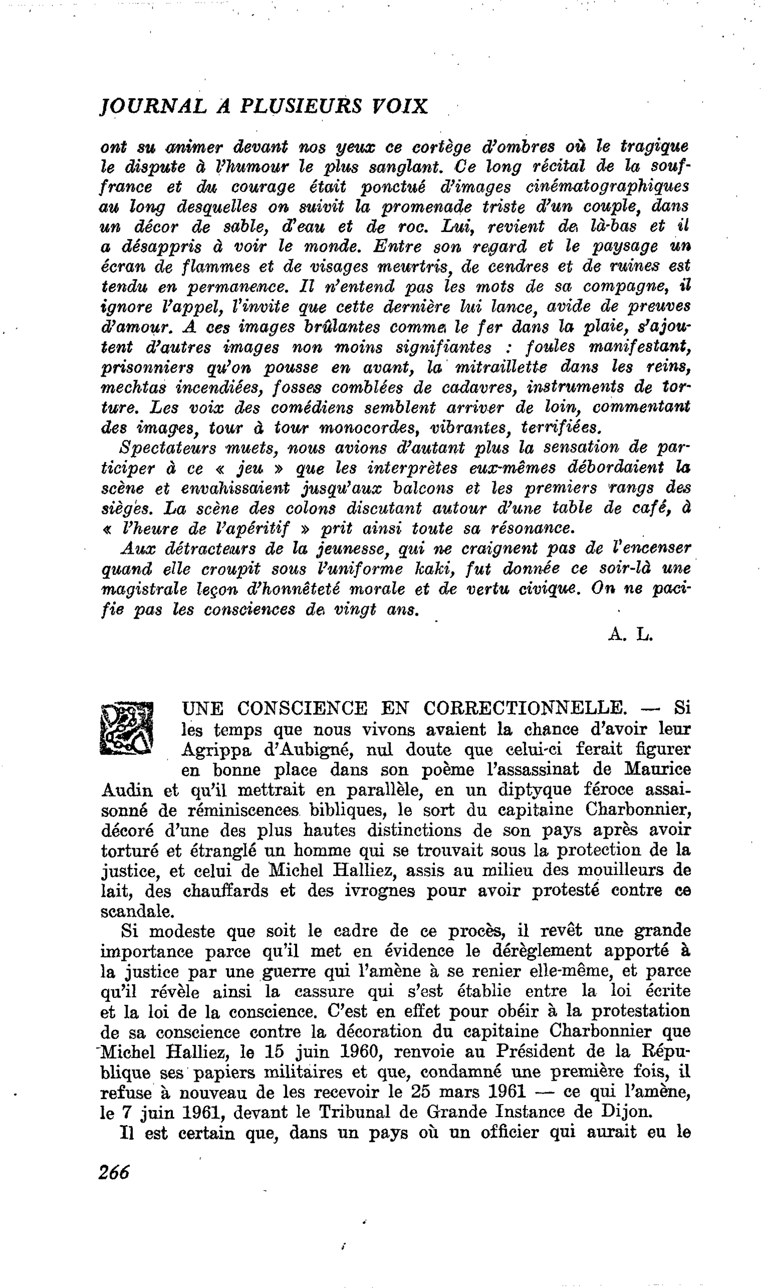 UNE CONSCIENCE EN CORRECTIONNELLE