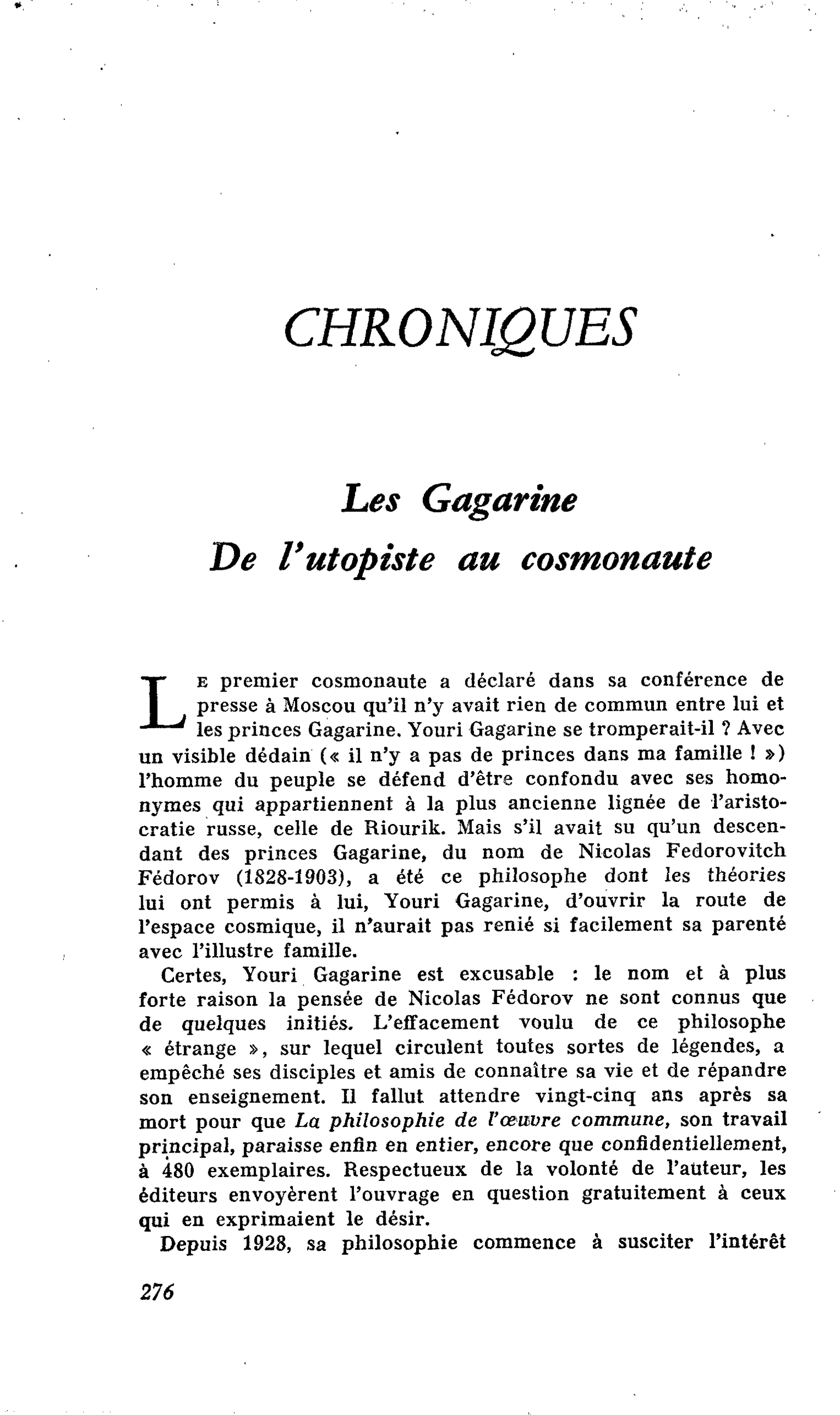 Les Gagarine : De l’utopiste au cosmonaute