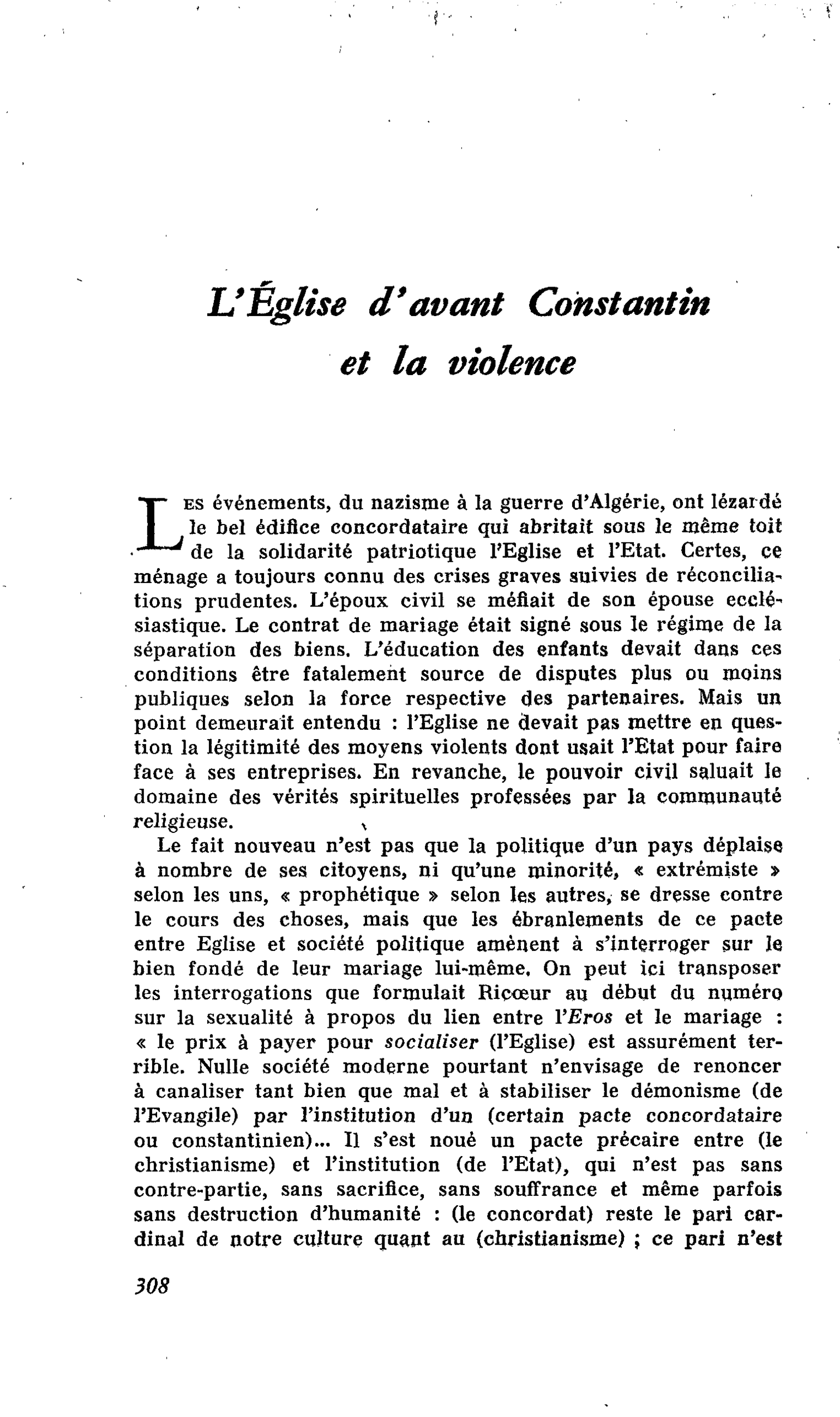 L’Église d’avant Constantin et la violence