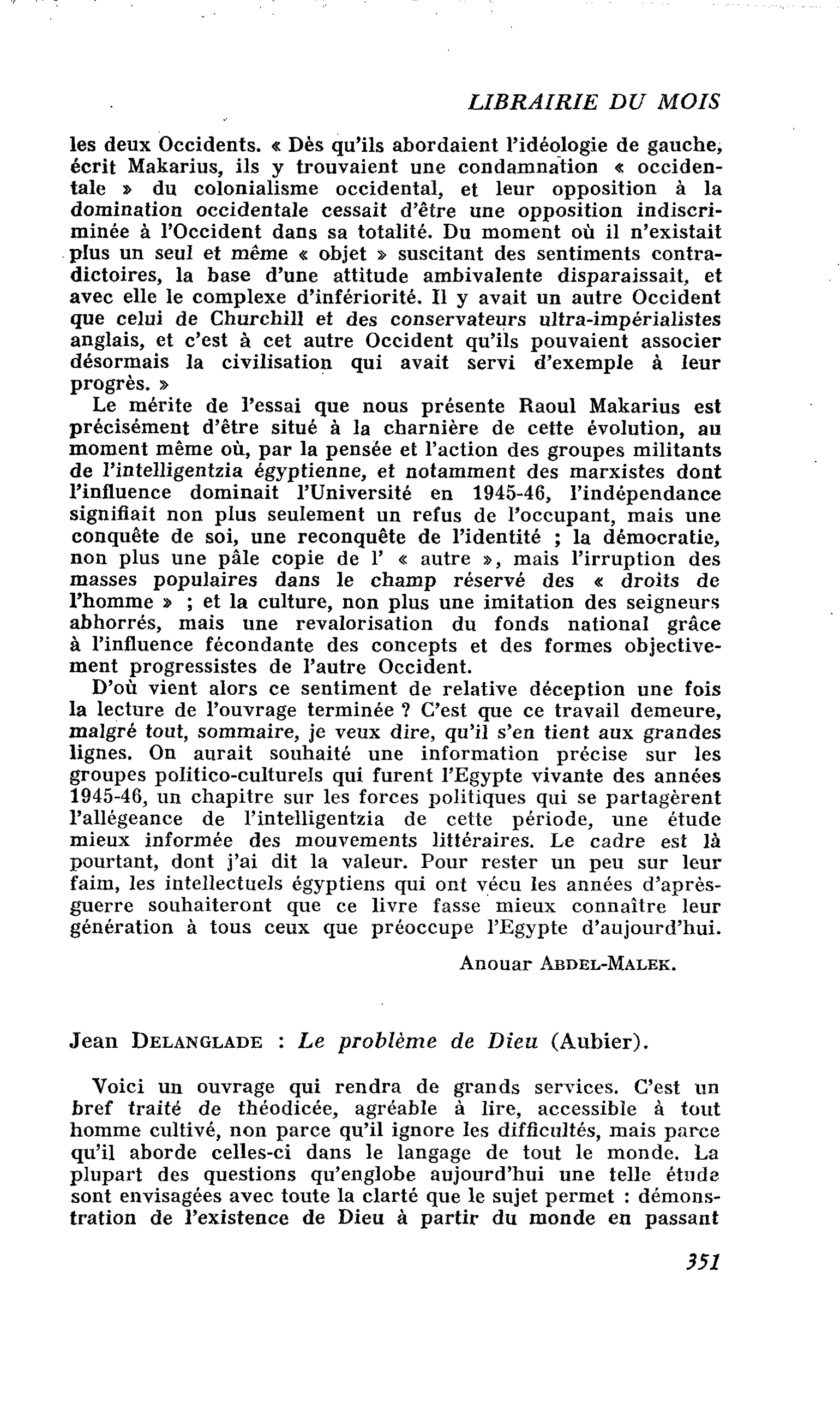 Jean Delanglade : Le problème de Dieu