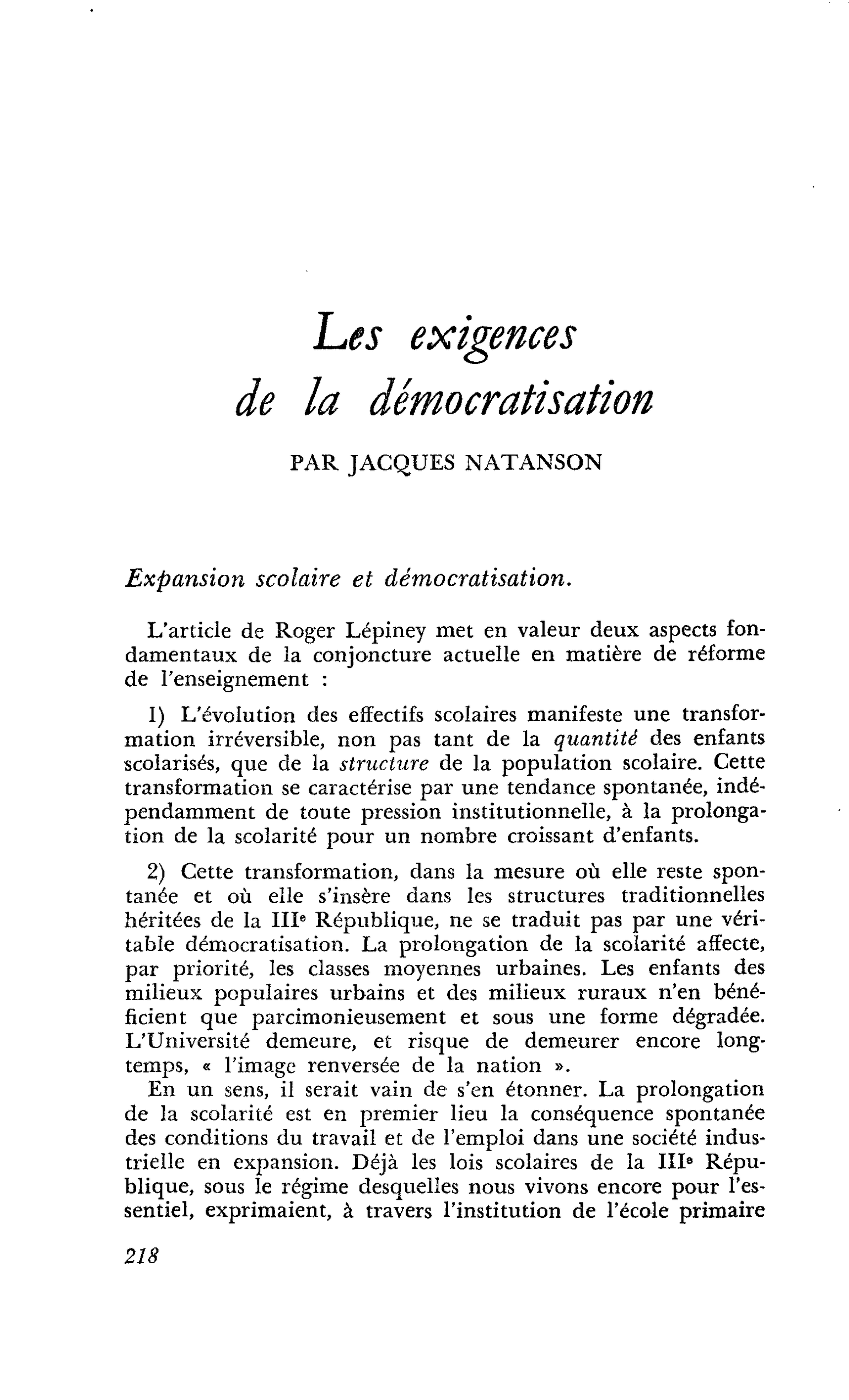 Les exigences de la démocratisation