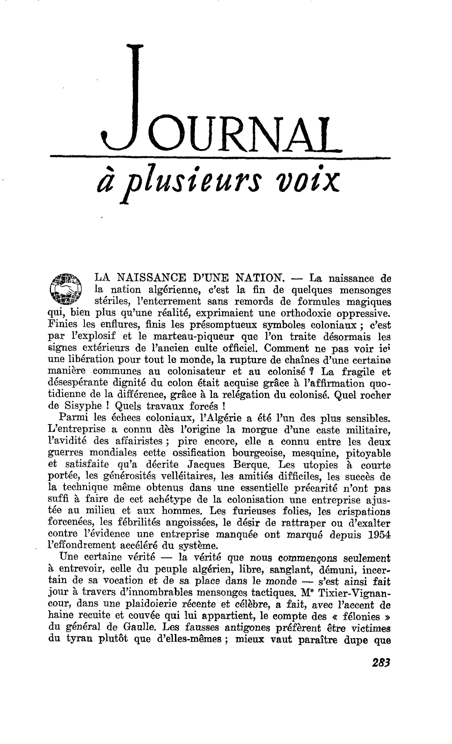 LA NAISSANCE D’UNE NATION