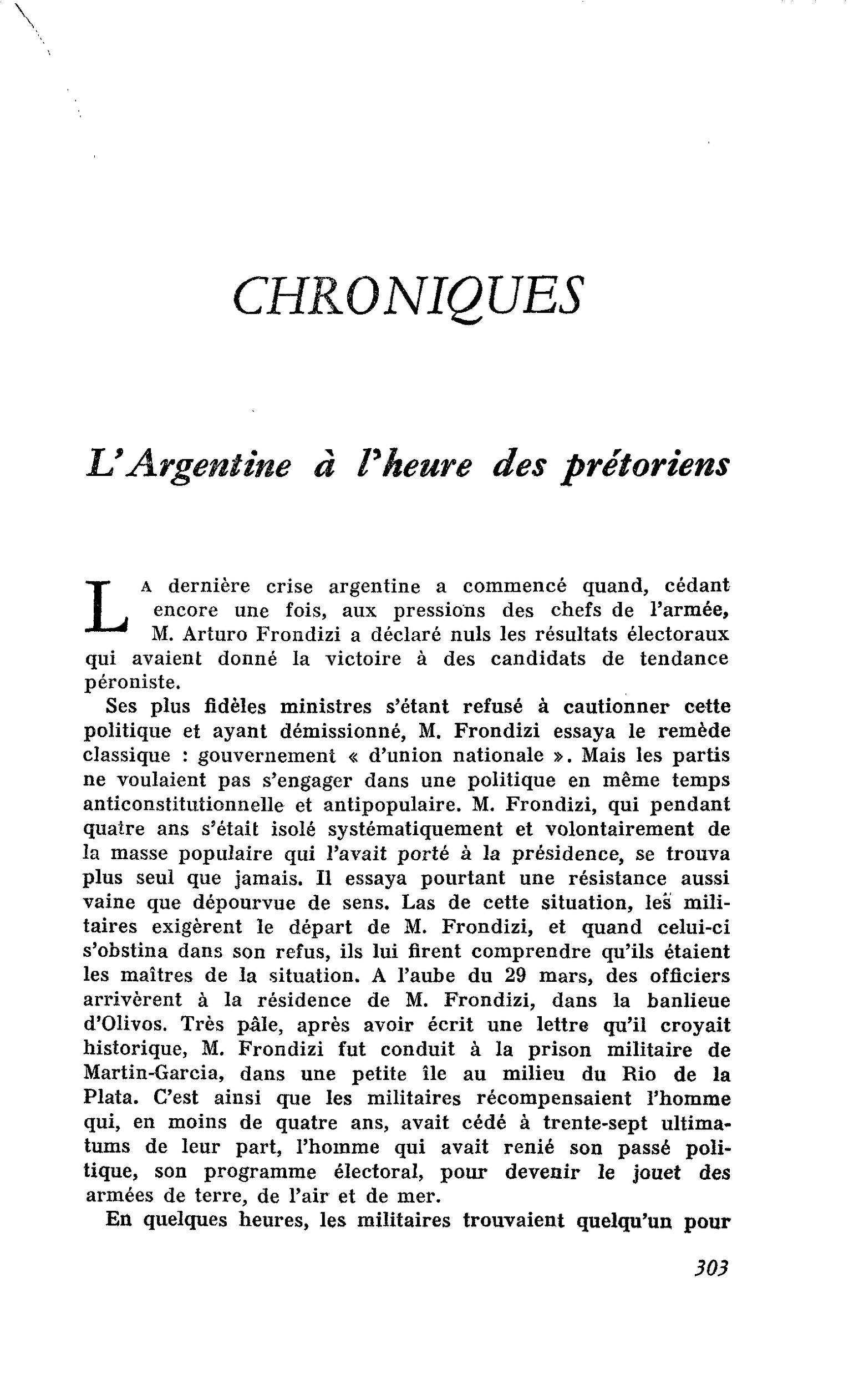 L’Argentine à l’heure des prétoriens