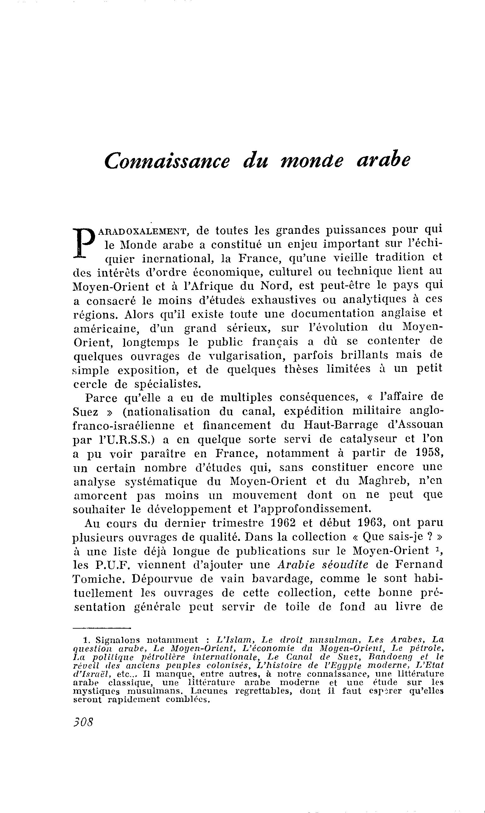 Connaissance du monde arabe