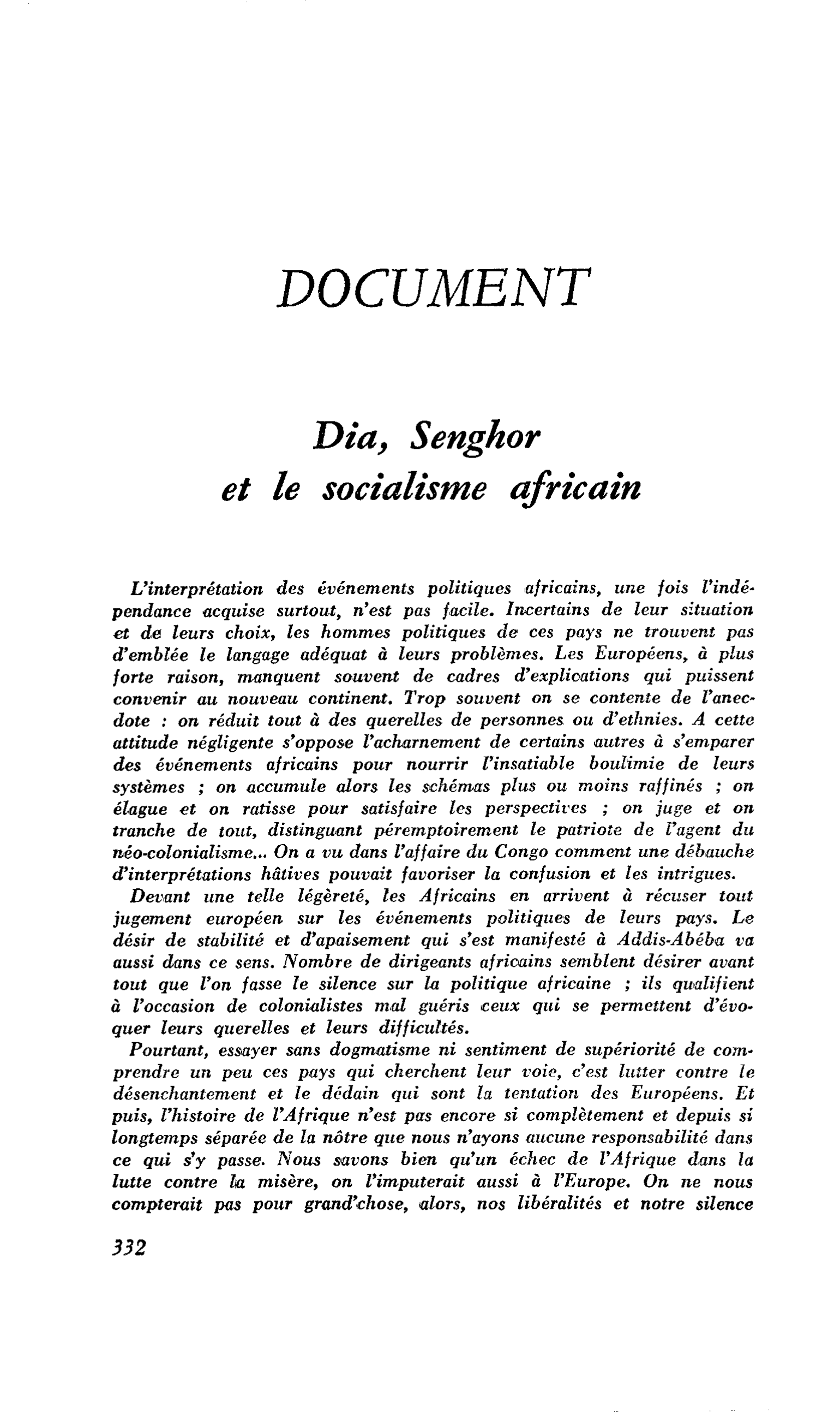Dia, Senghor et le socialisme africain