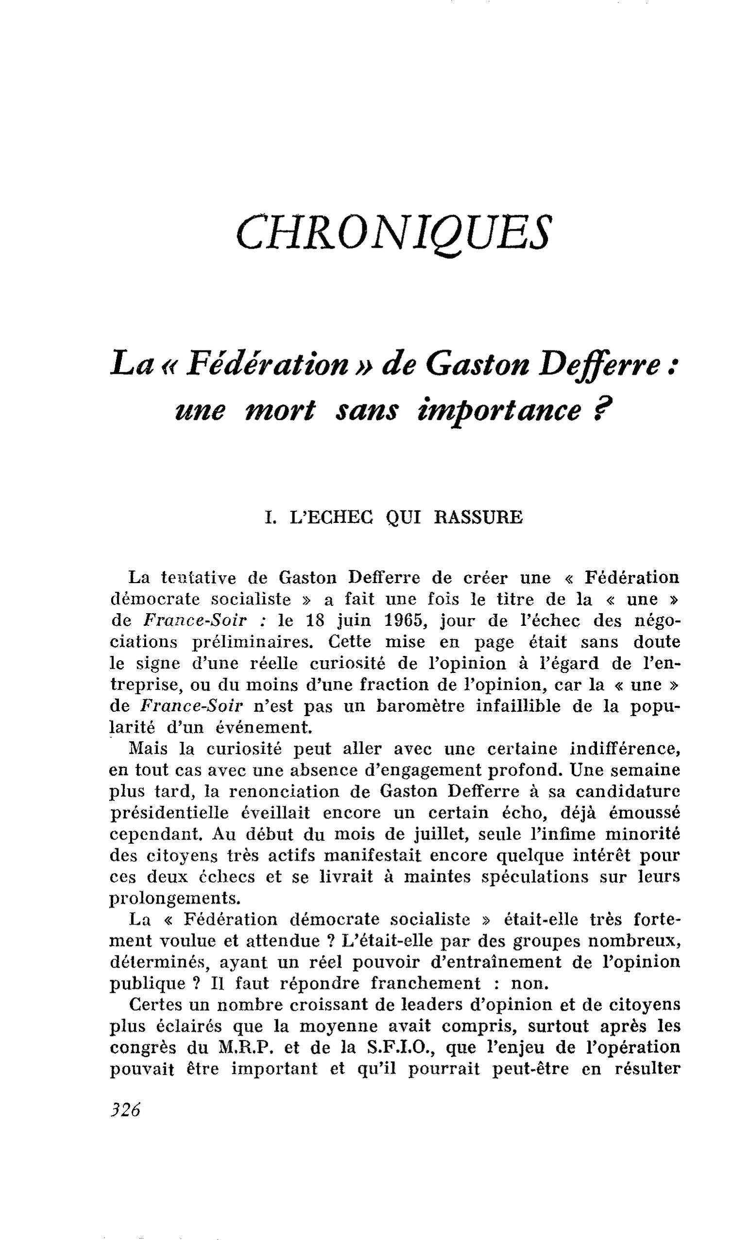 La « Fédération » de Gaston Defferre : une mort sans importance ?