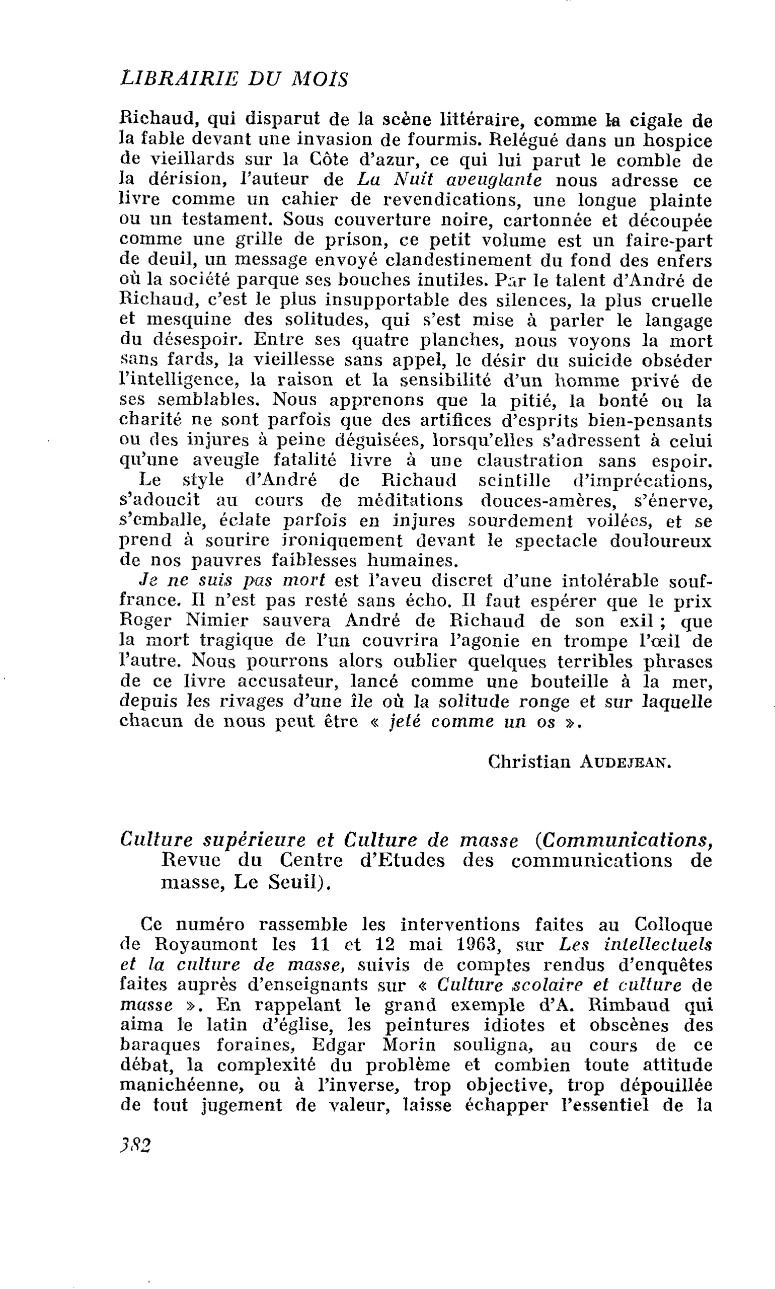 Culture supérieure et Culture de masse