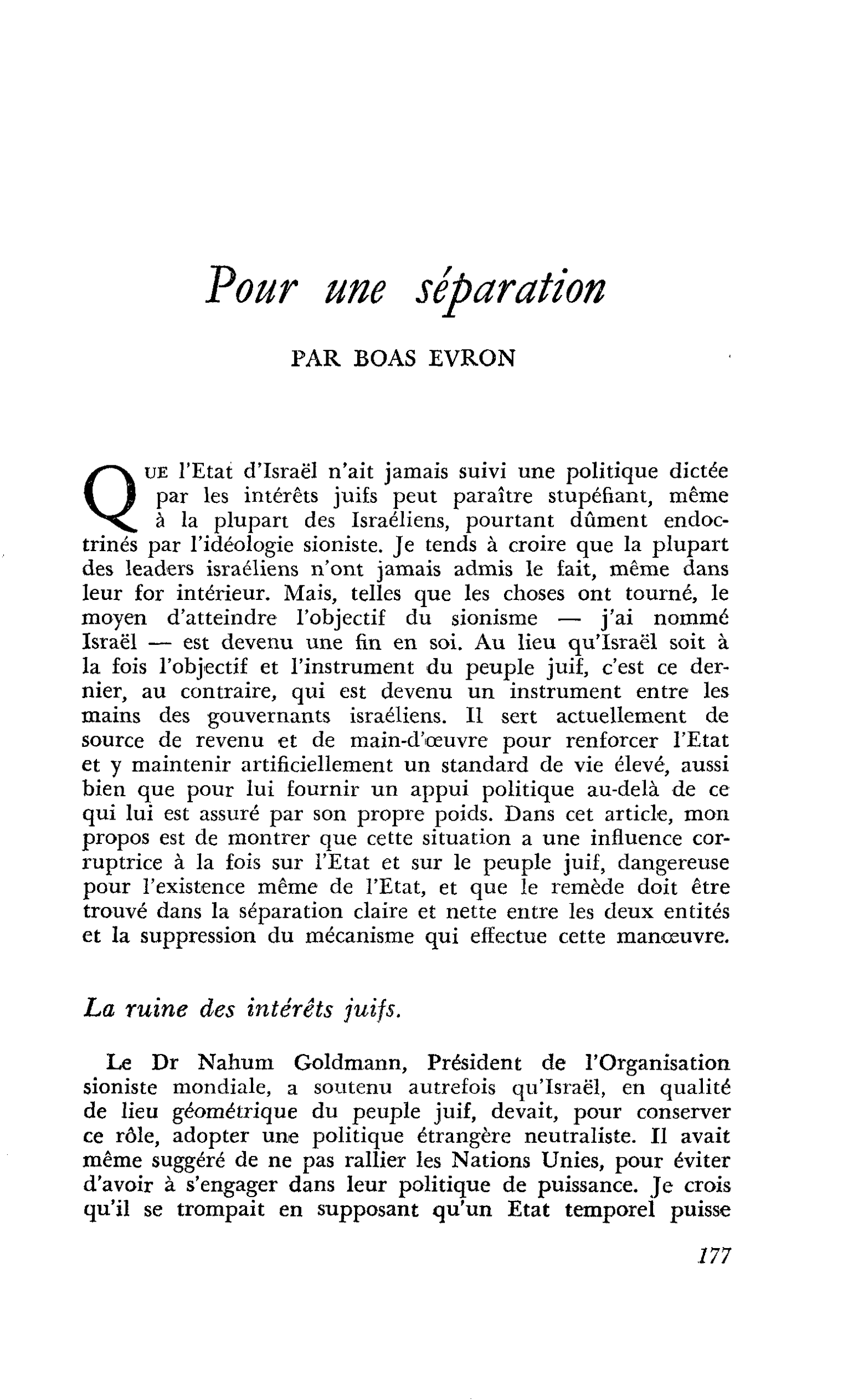 Pour une séparation