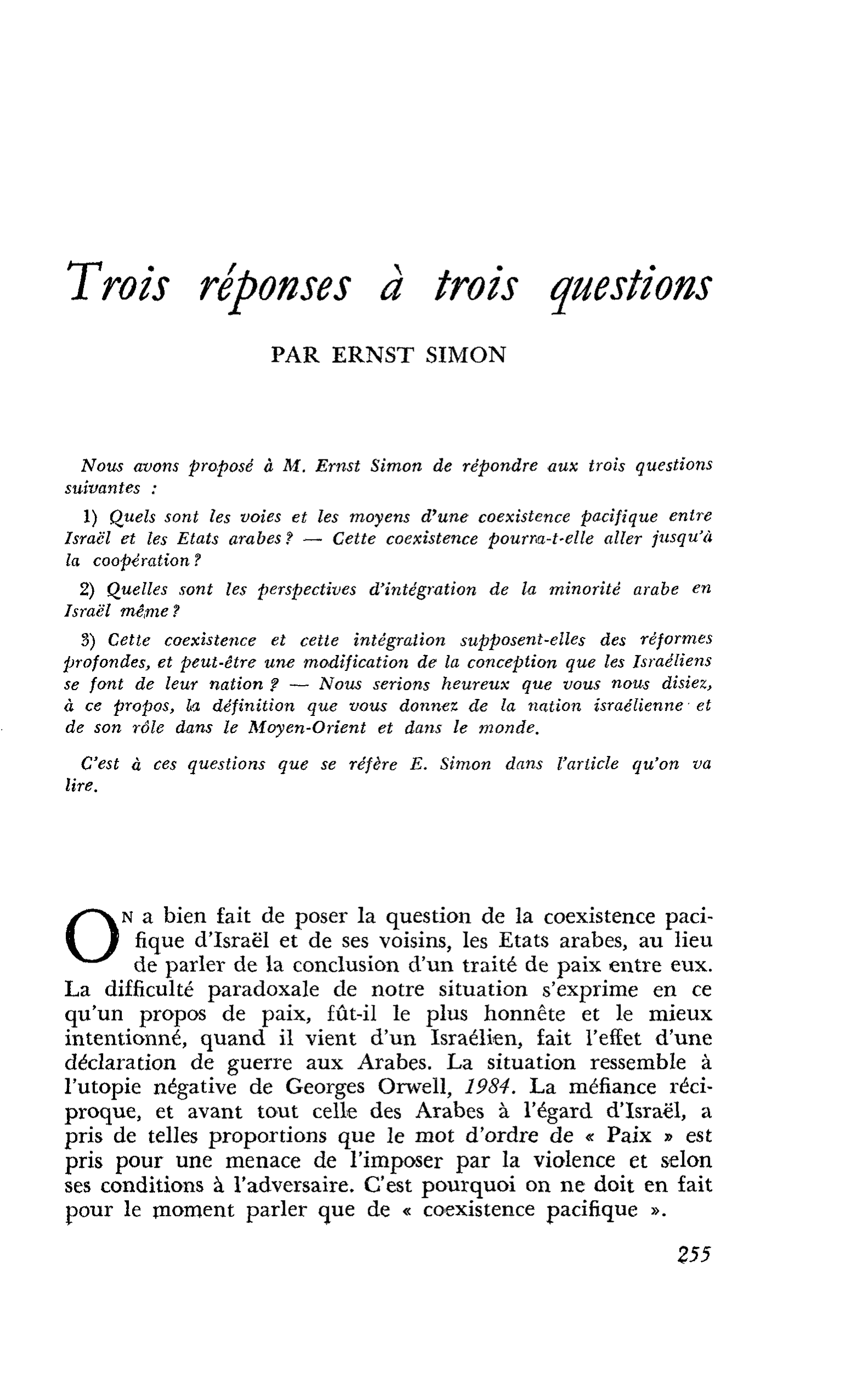 Trois réponses à trois questions