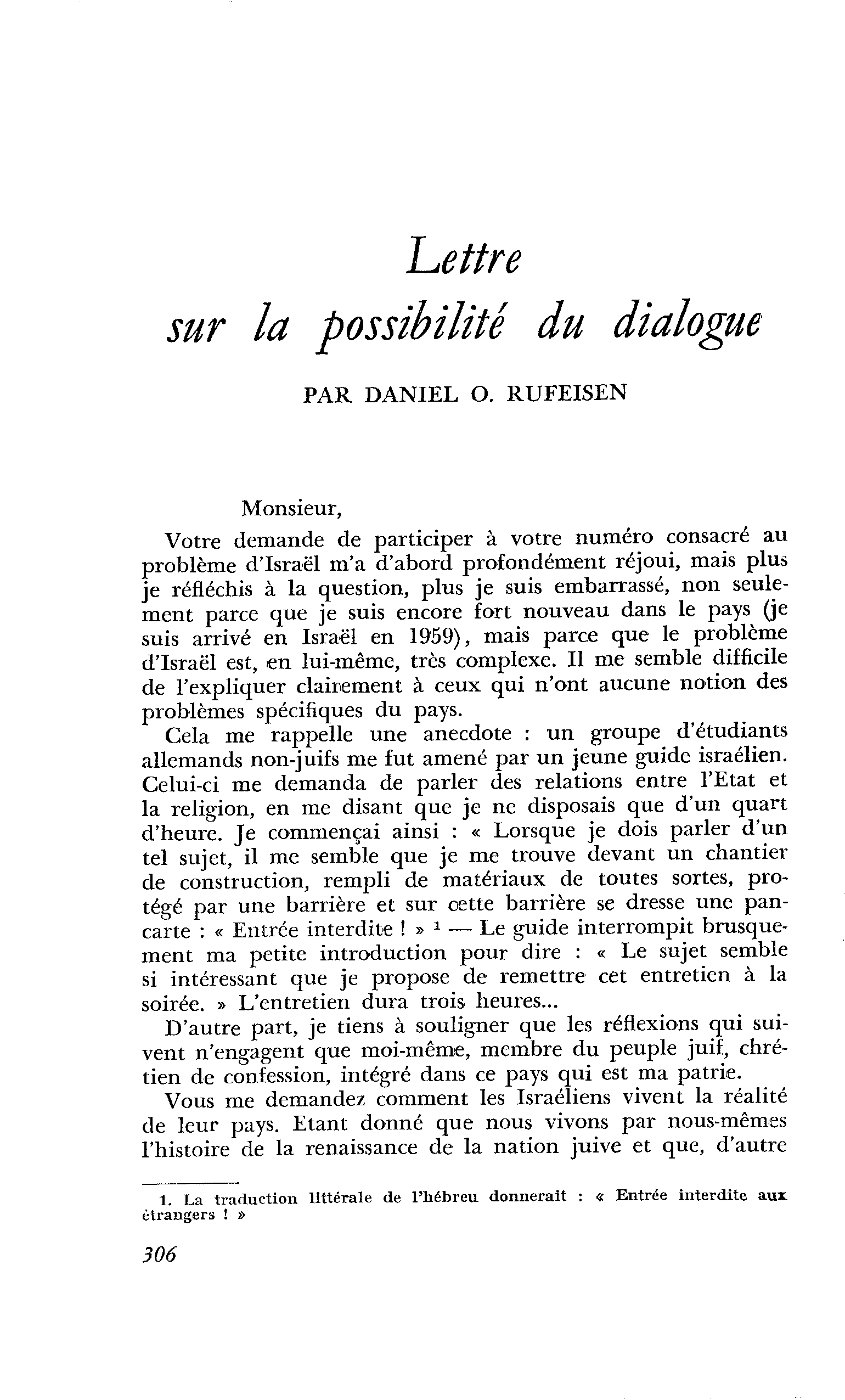 Lettre sur la possibilité du dialogue