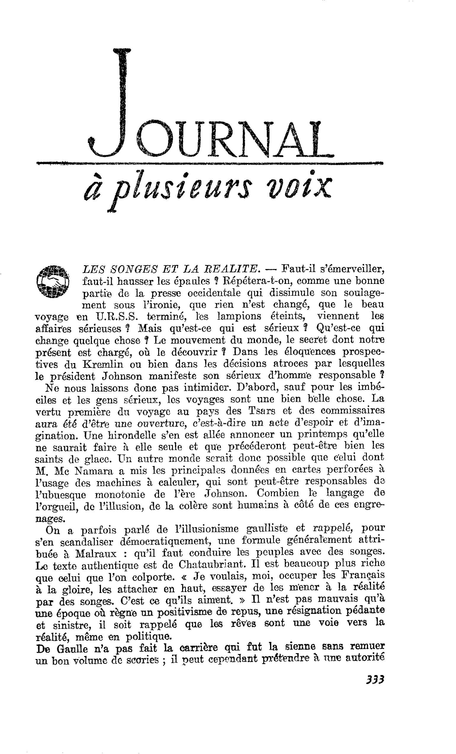 LES SONGES ET LA RÉALITÉ