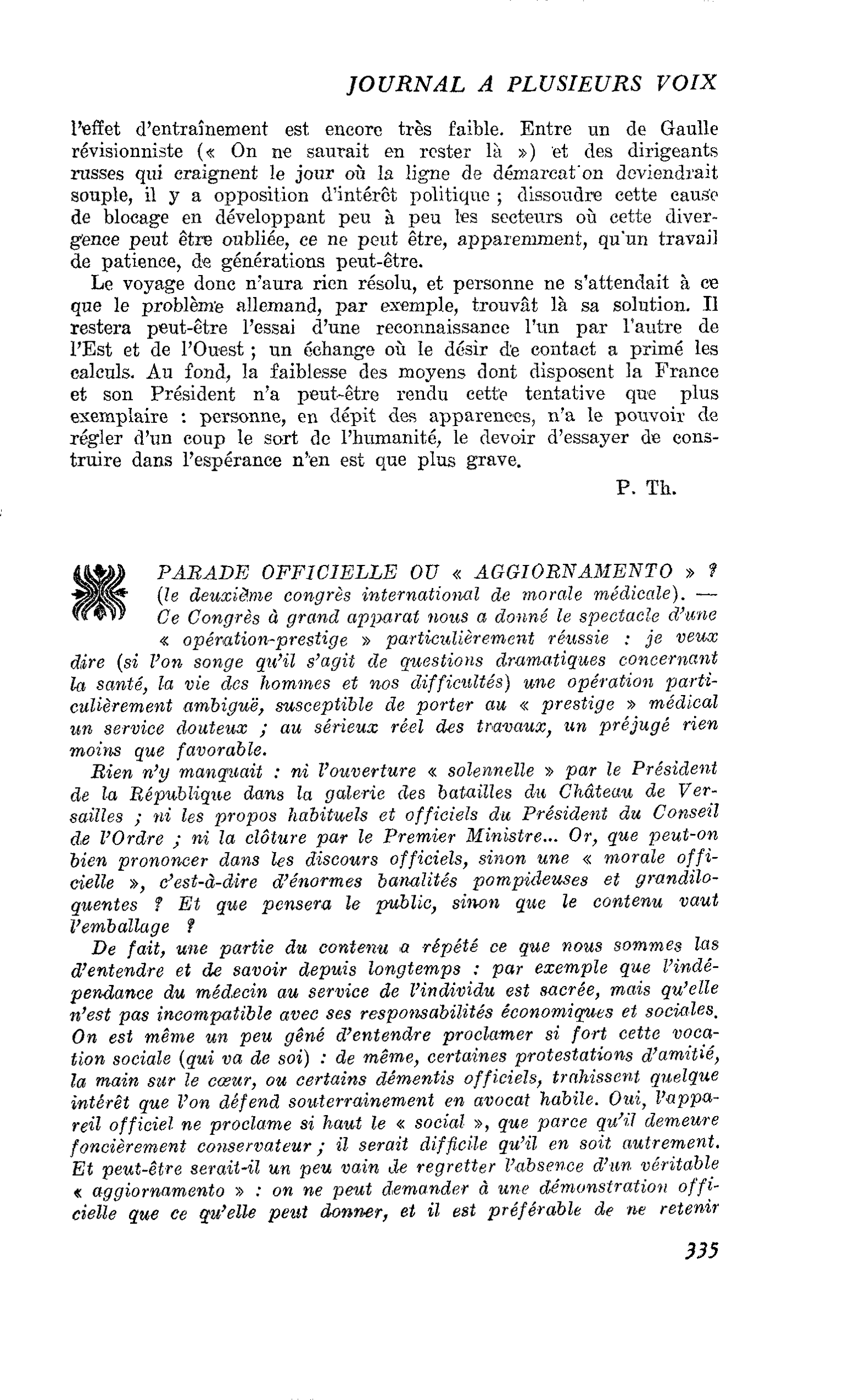 PARADE OFFICIELLE OU « AGGIORNAMENTO » ? (le deuxième congrès international de morale médicale)