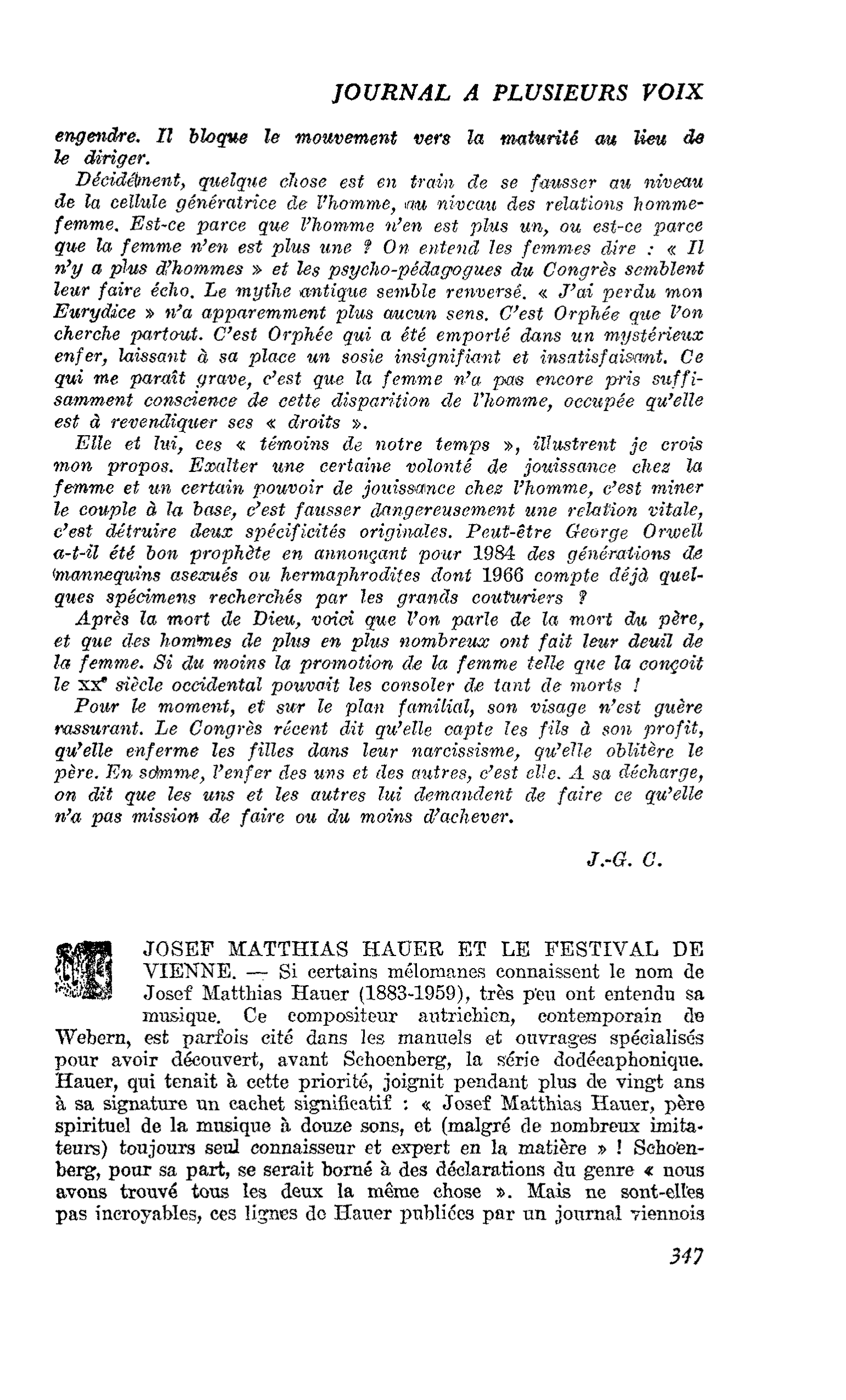 JOSEF MATTHIAS HAUER ET LE FESTIVAL DE VIENNE