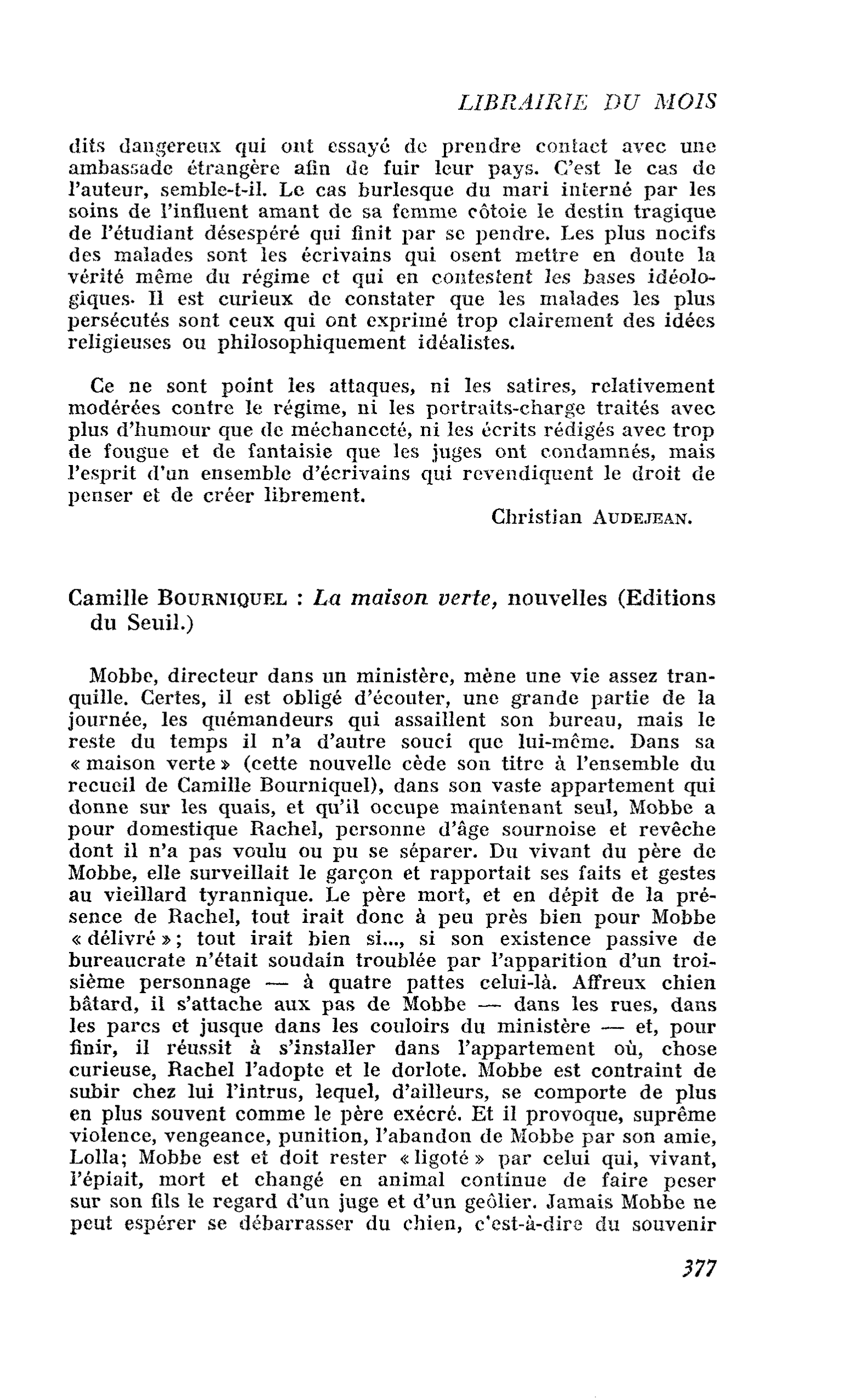 Camille Bourniquel : La maison verte, nouvelles