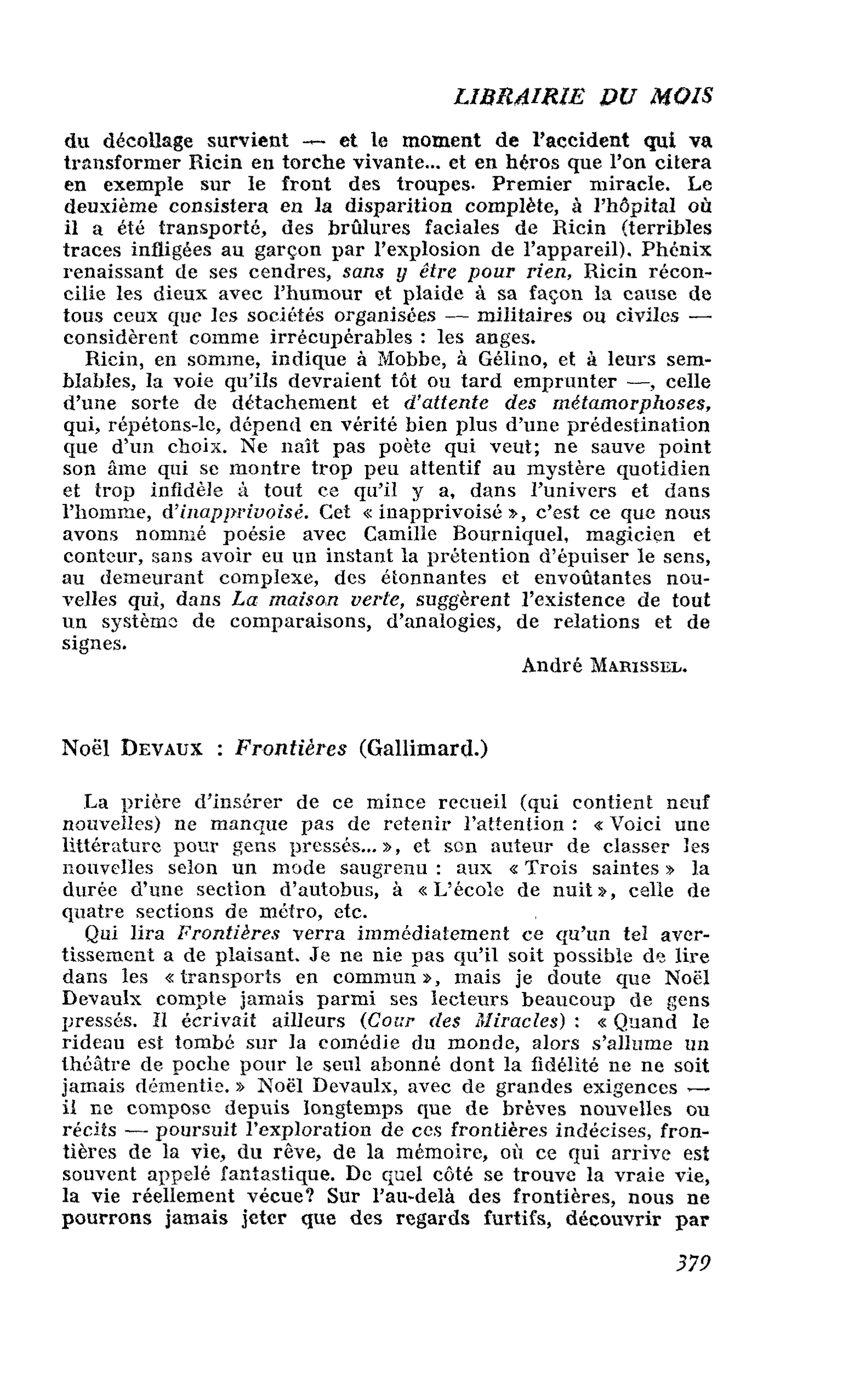 Noël Devaux : Frontières