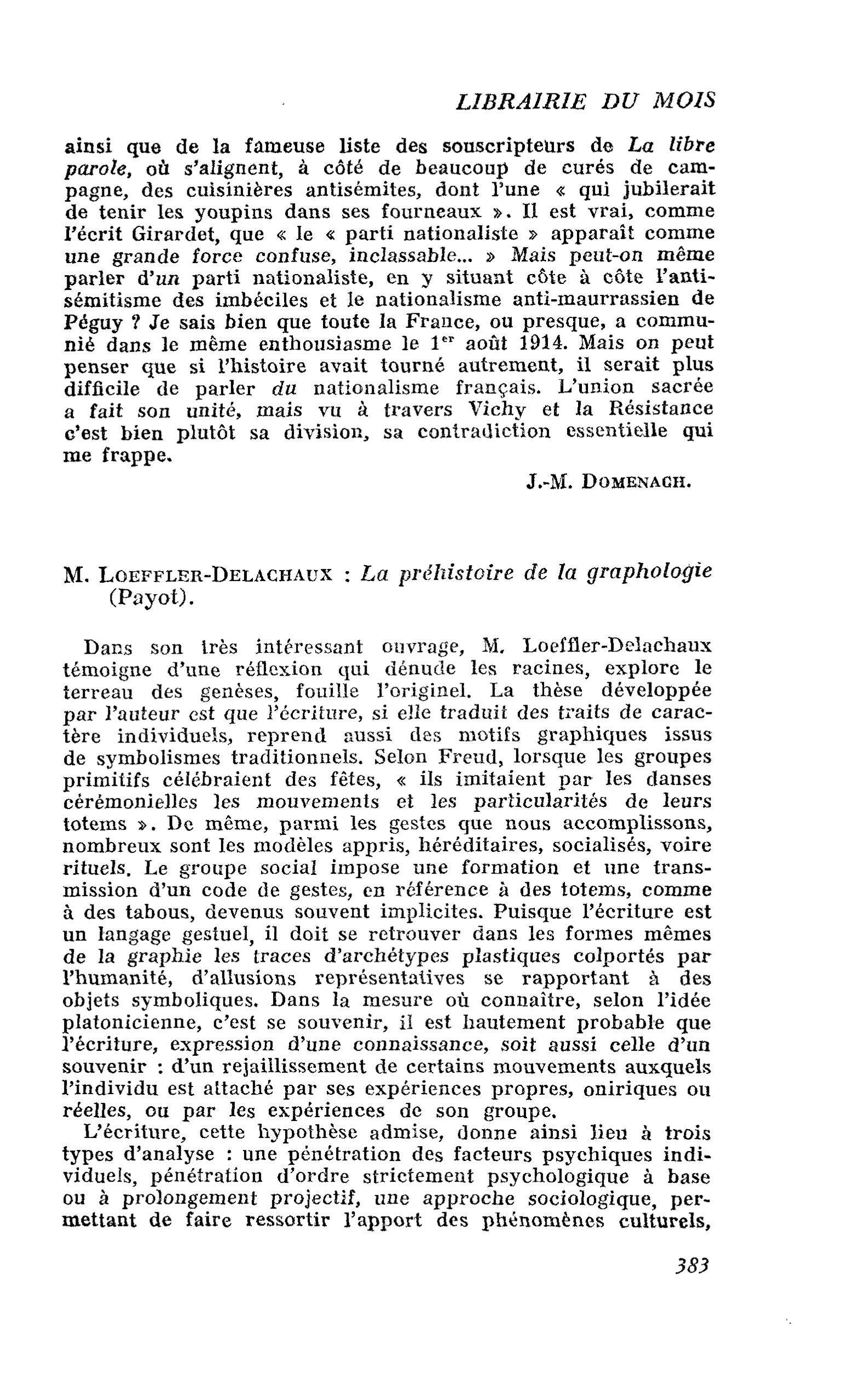 M. Loeffler-Delachaux : La préhistoire de la graphologie