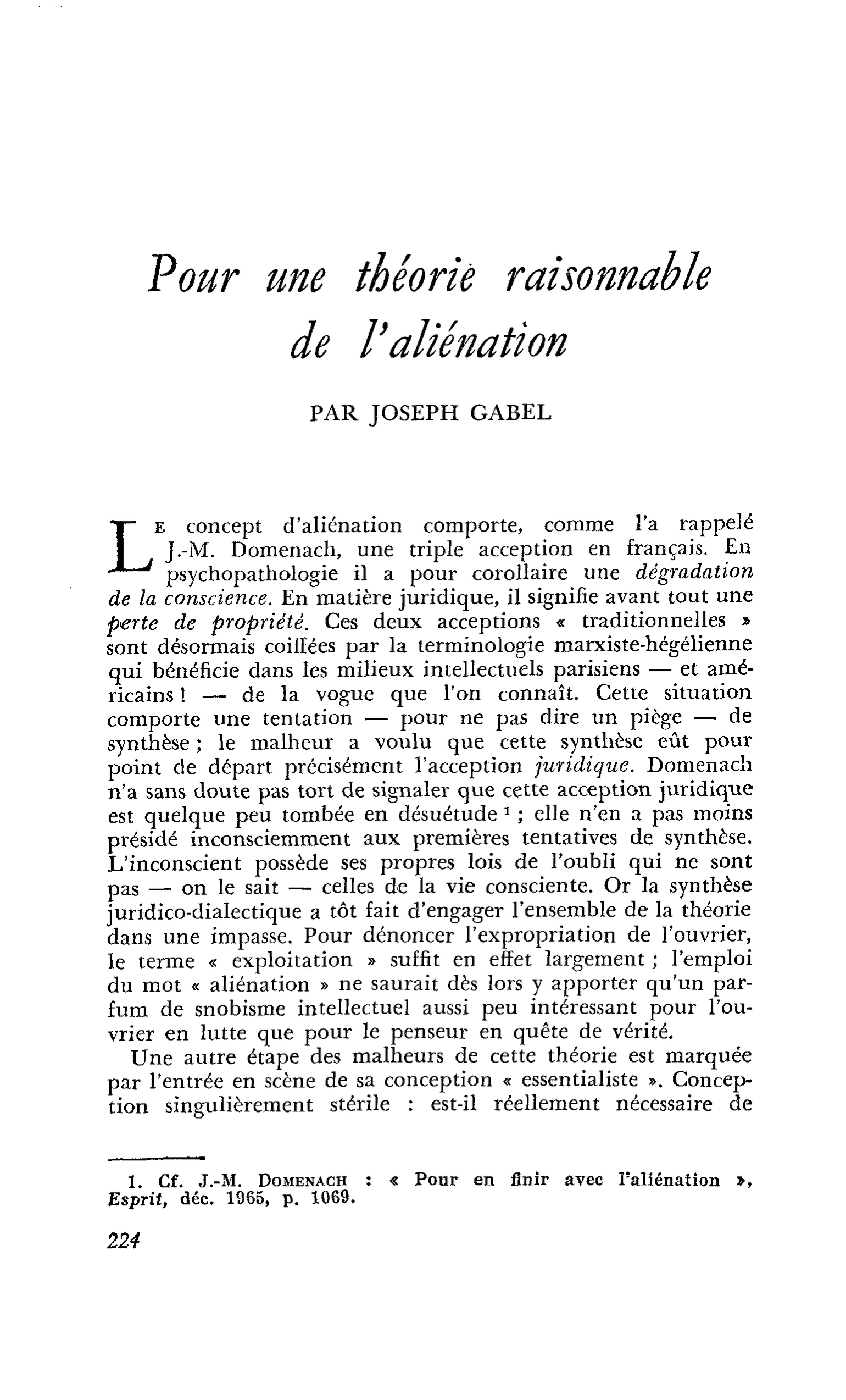 Pour une théorie raisonnable de l’aliénation