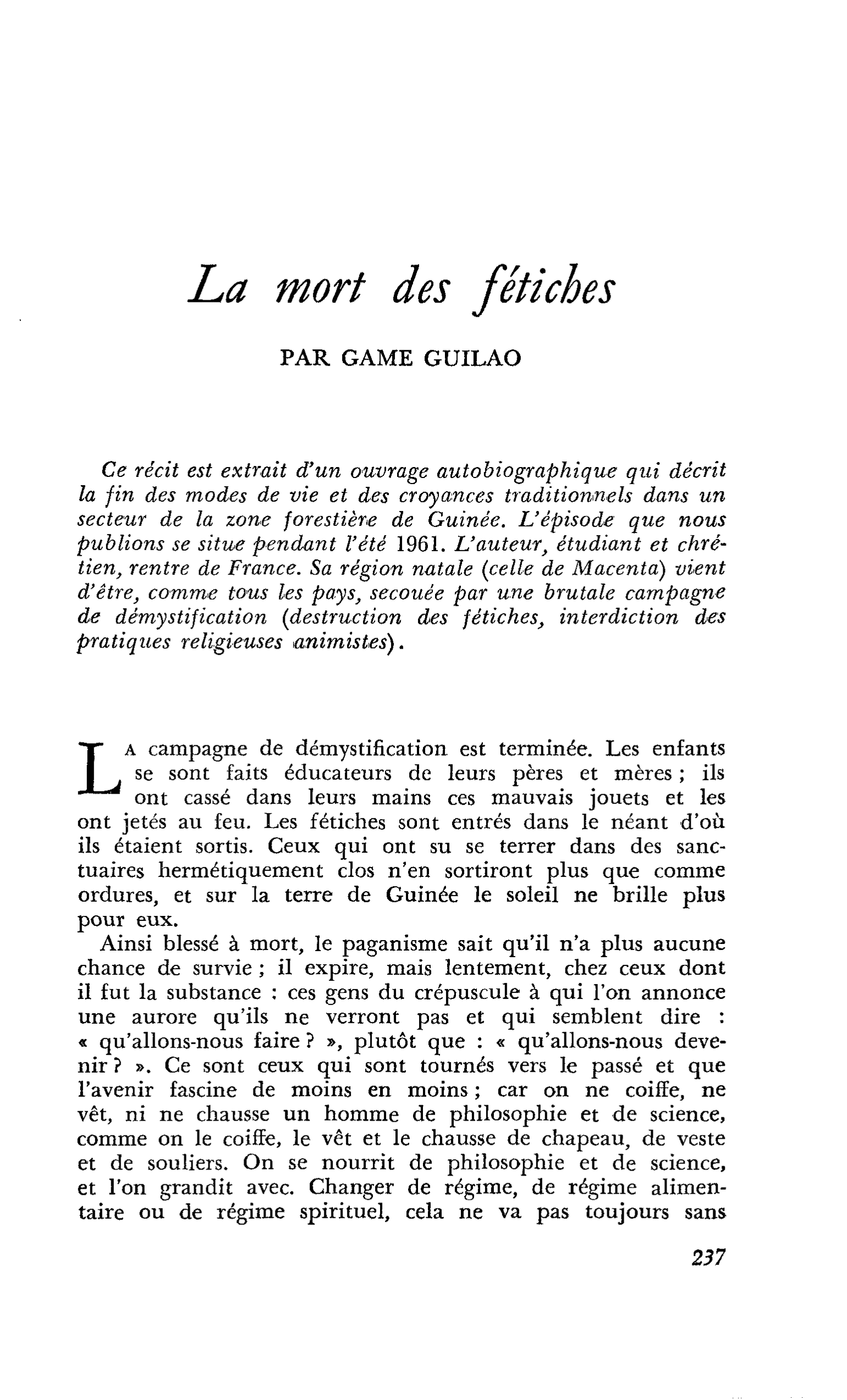 La mort des fétiches