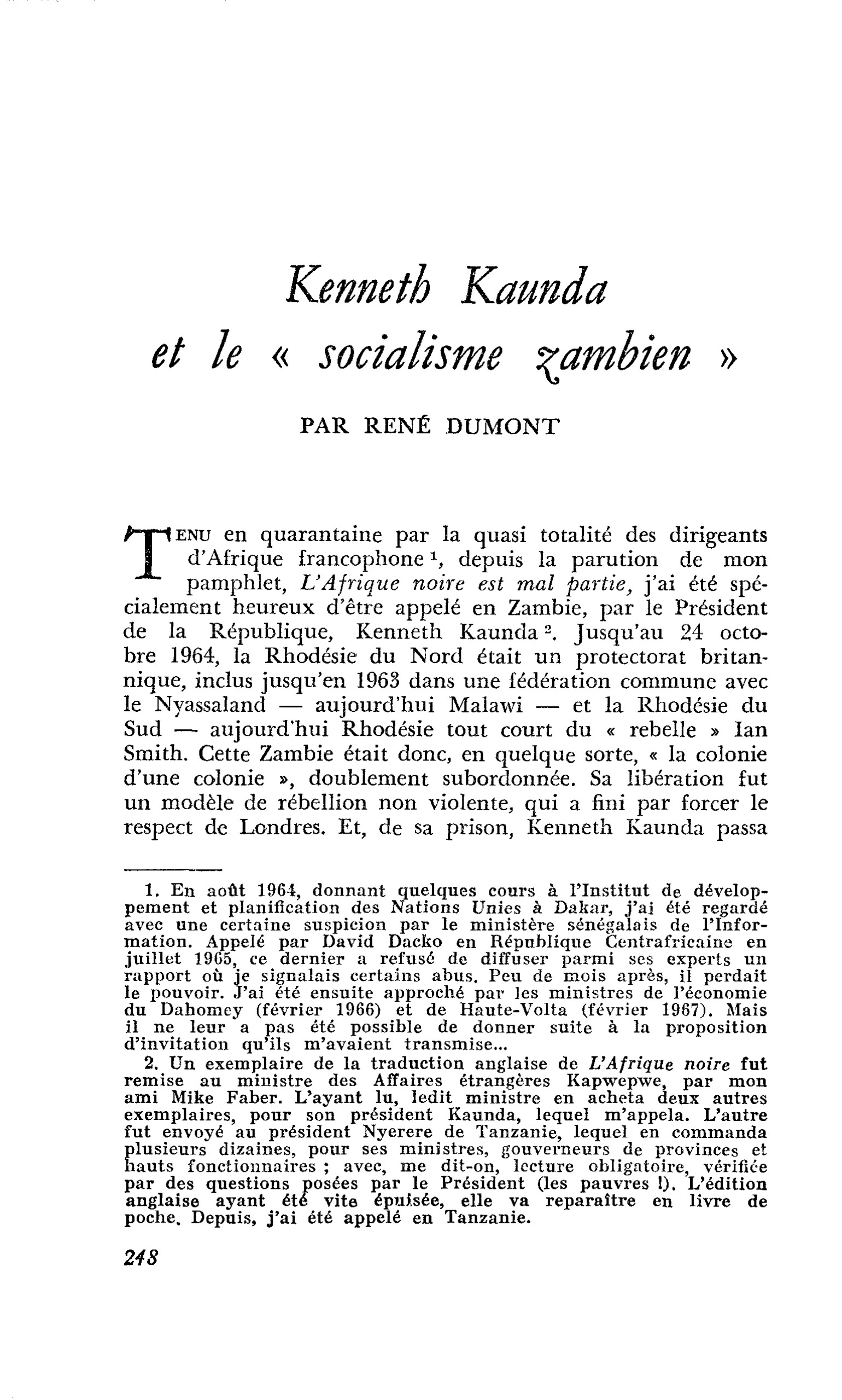 Kenneth Kaunda et le « socialisme zambien »
